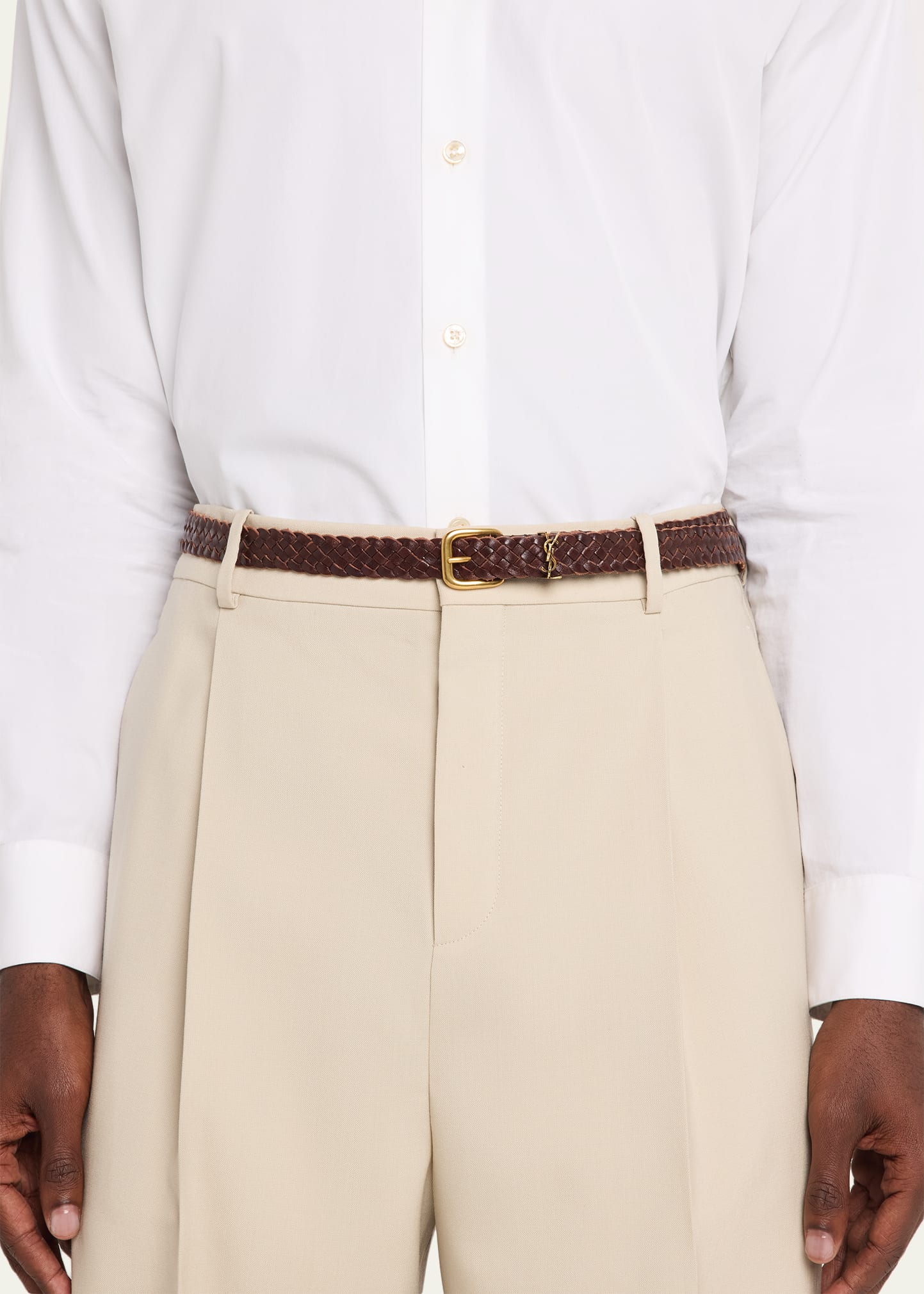 Saint Laurent Men's Braided Leather Roller-Buckle Belt - Bergdorf