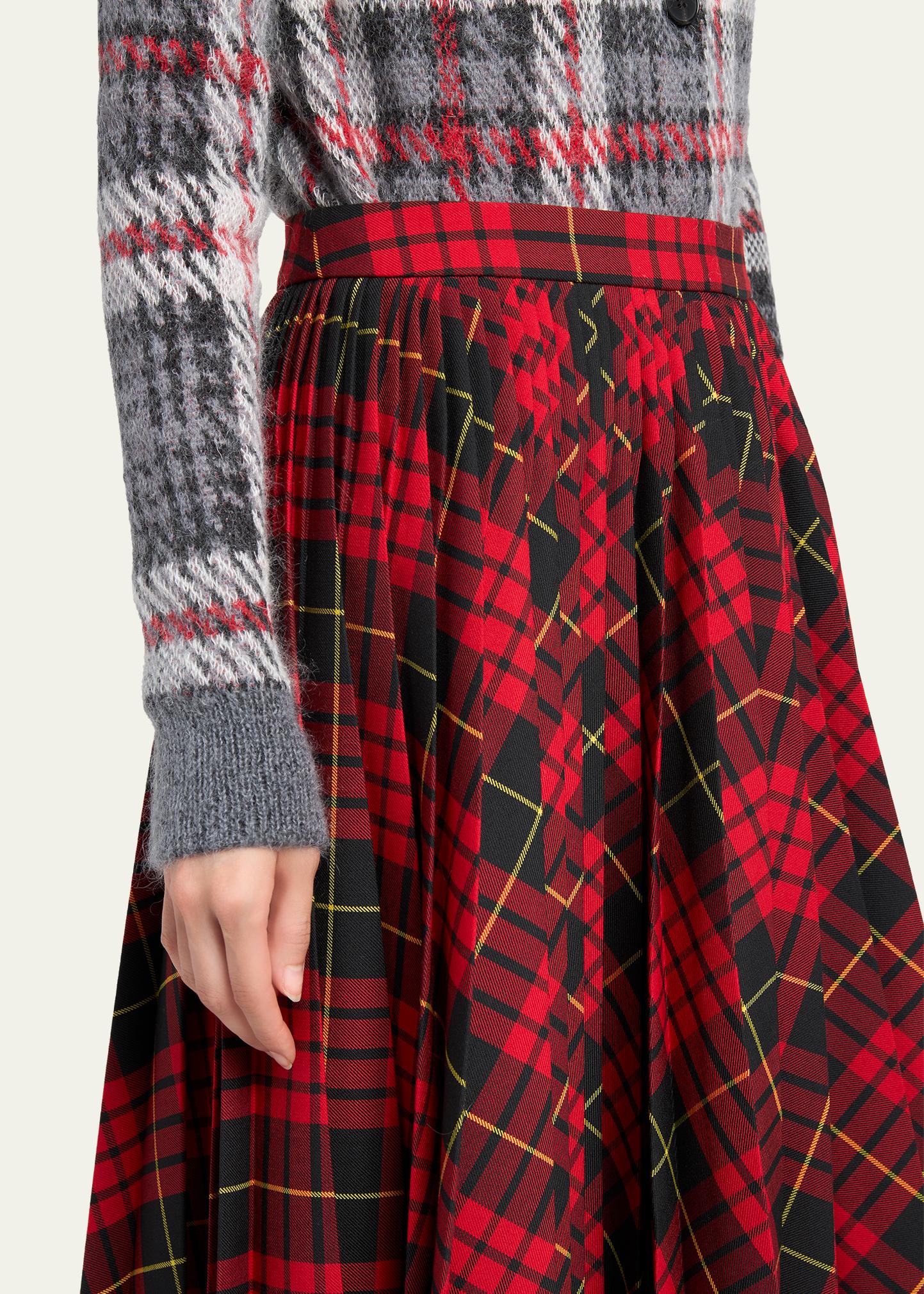 McQueen Asymmetric Tartan Pleated Midi Skirt - Bergdorf Goodman