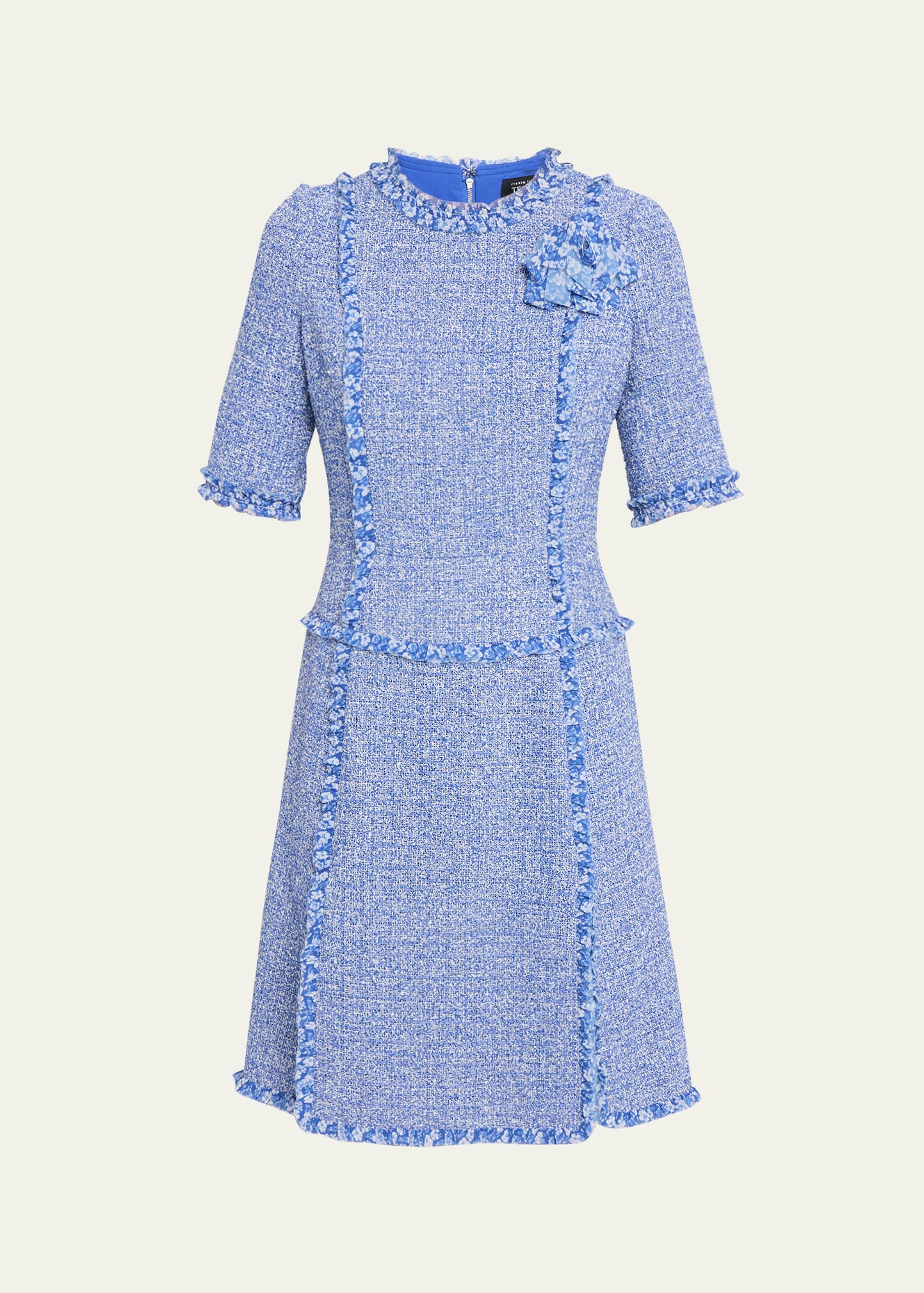 tamas ③ ブローチ Dressing ドレッシング　【廃盤】 Rickie Freeman for Teri Jon Frayed-Trim Woven Tweed Dress