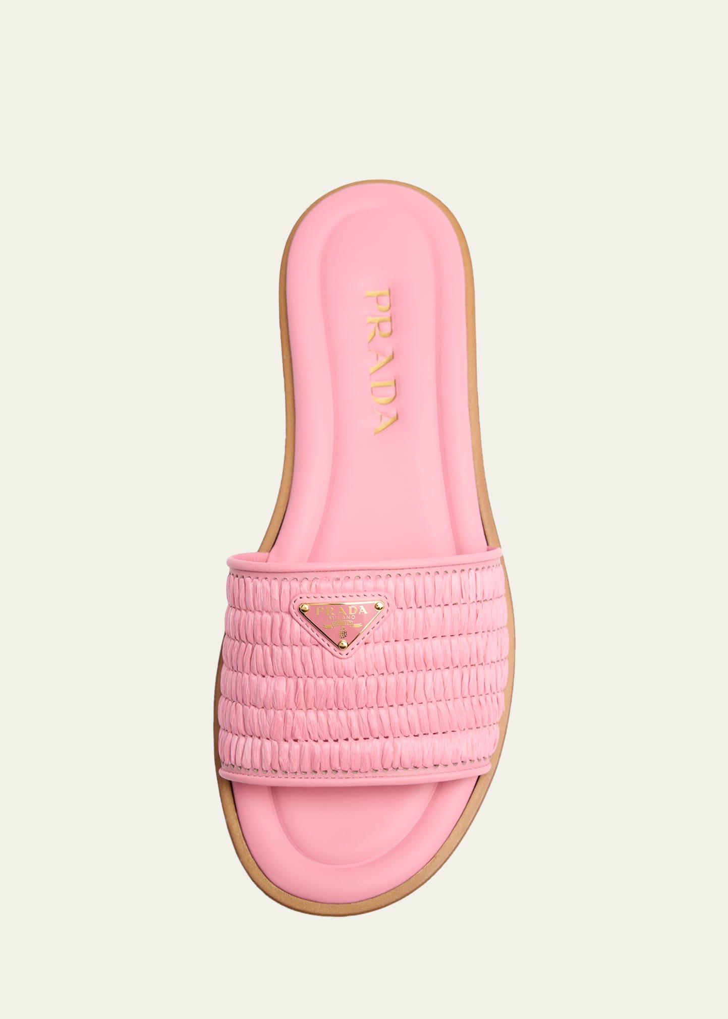 PRADA サンダル ピンク クリアバックル 37.5 Prada Triangle Logo Raffia Flat Slide Sandals - Bergdorf Goodman