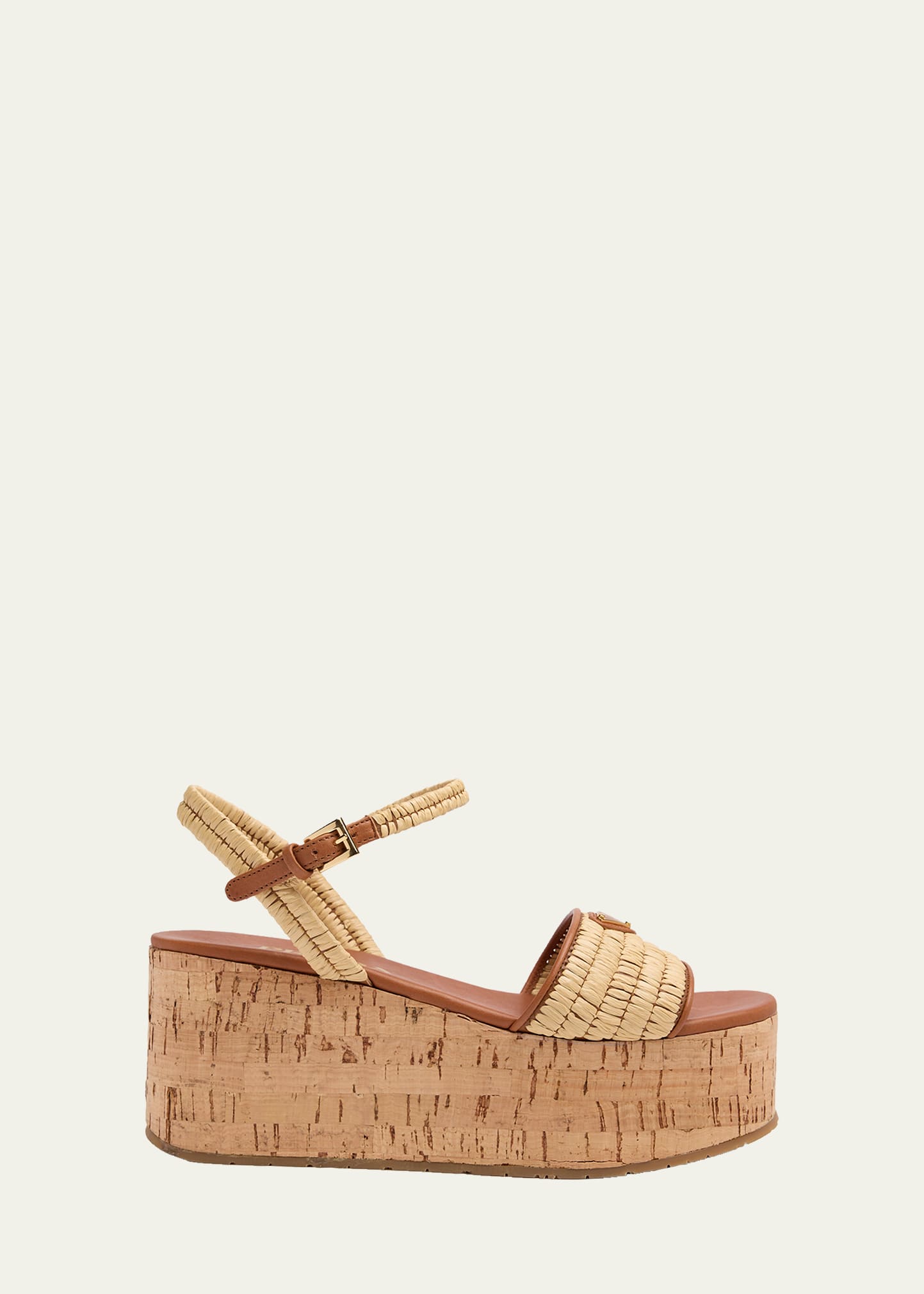 Prada 75mm Triangle Logo Raffia Platform Sandals - Bergdorf Goodman
