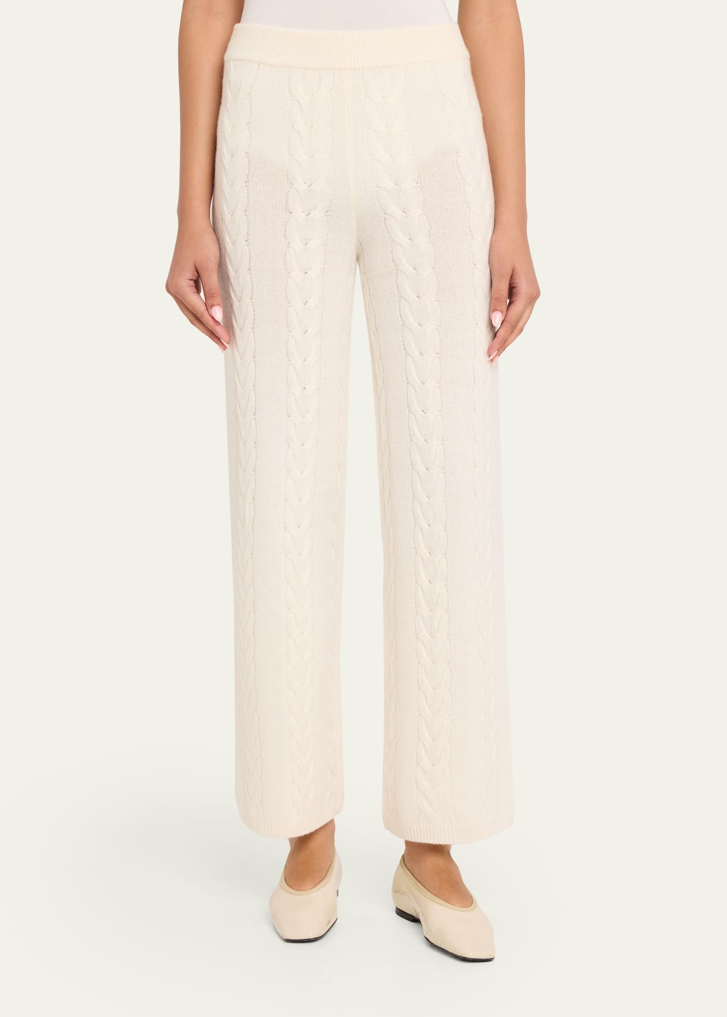 Lisa Yang Dagny Cashmere Cable-Knit Straight-Leg Ankle Trousers