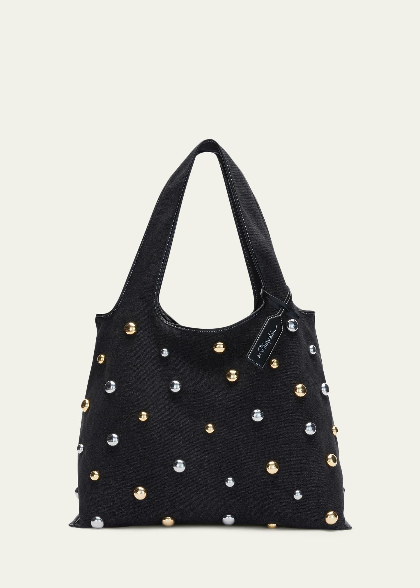 3.1 Phillip Lim Studded Washed Denim Market Tote Bag 