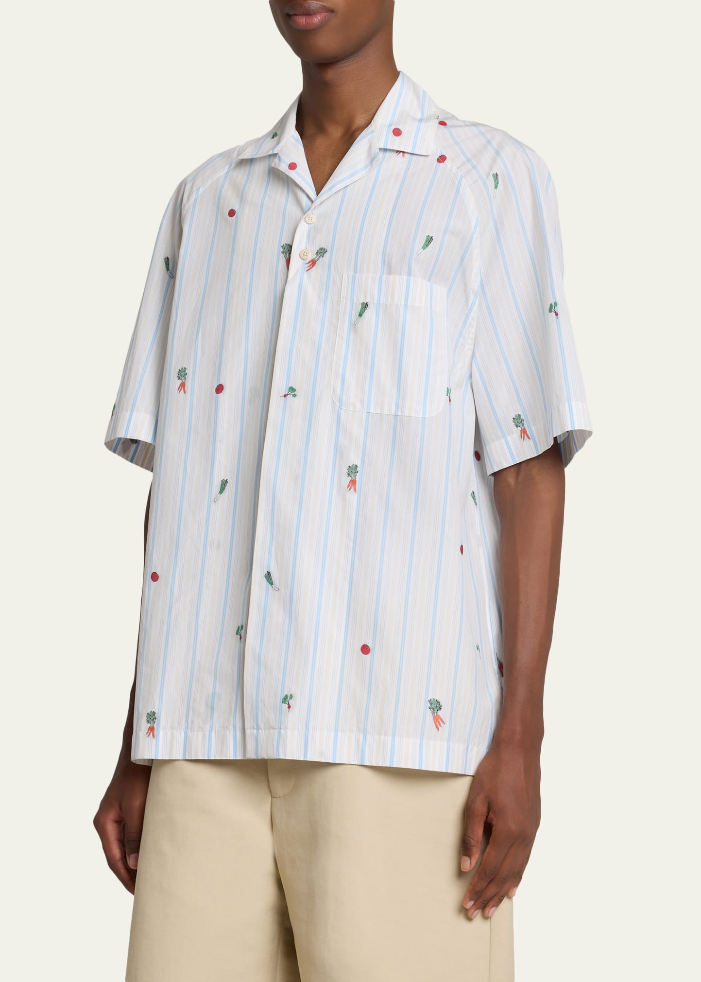 Jacquemus Men's Vegetable Stripe Cotton Short-Sleeve Shirt