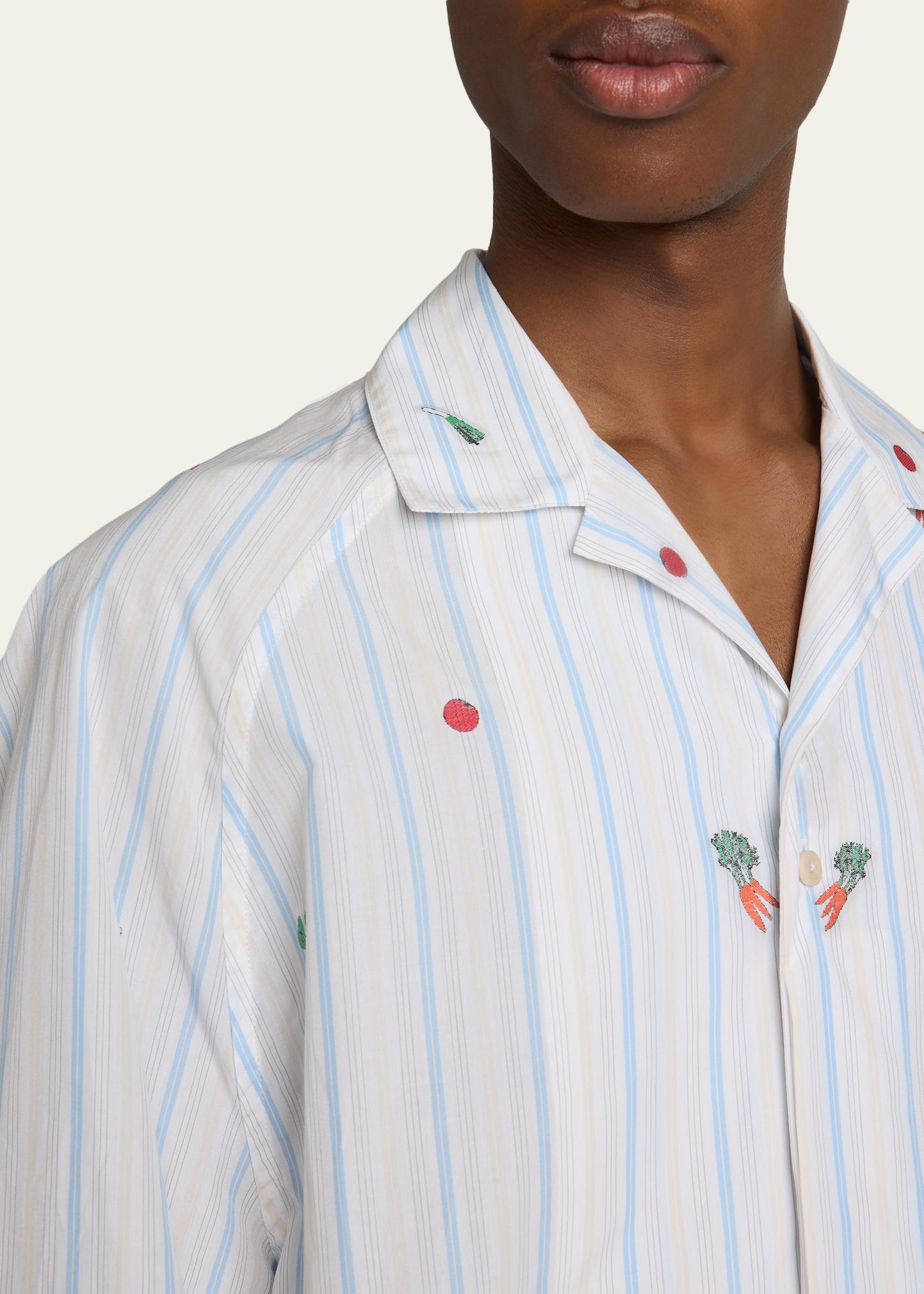 Jacquemus Men's Vegetable Stripe Cotton Short-Sleeve Shirt