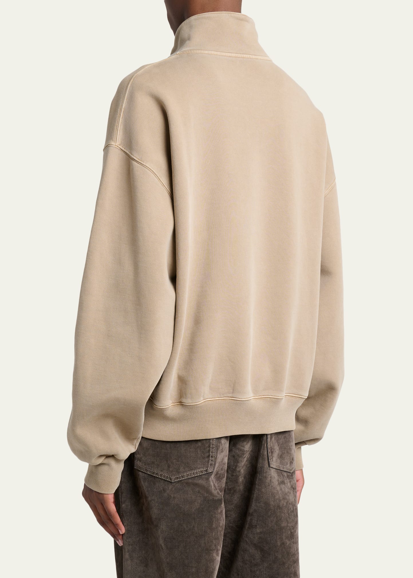 Jacquemus Men's Grosgrain Logo Cotton Quarter-Zip Sweatshirt