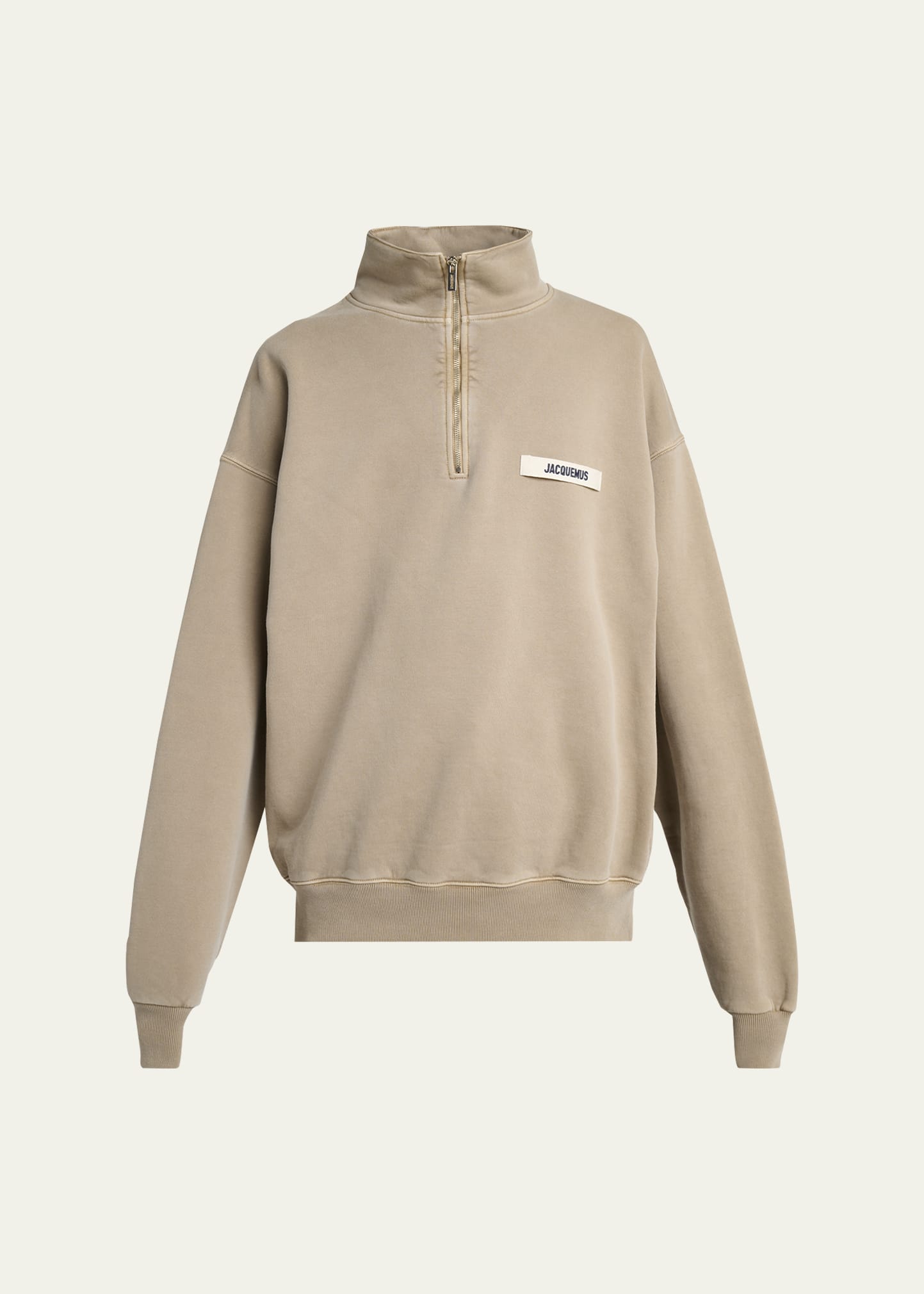 Jacquemus Men's Grosgrain Logo Cotton Quarter-Zip Sweatshirt