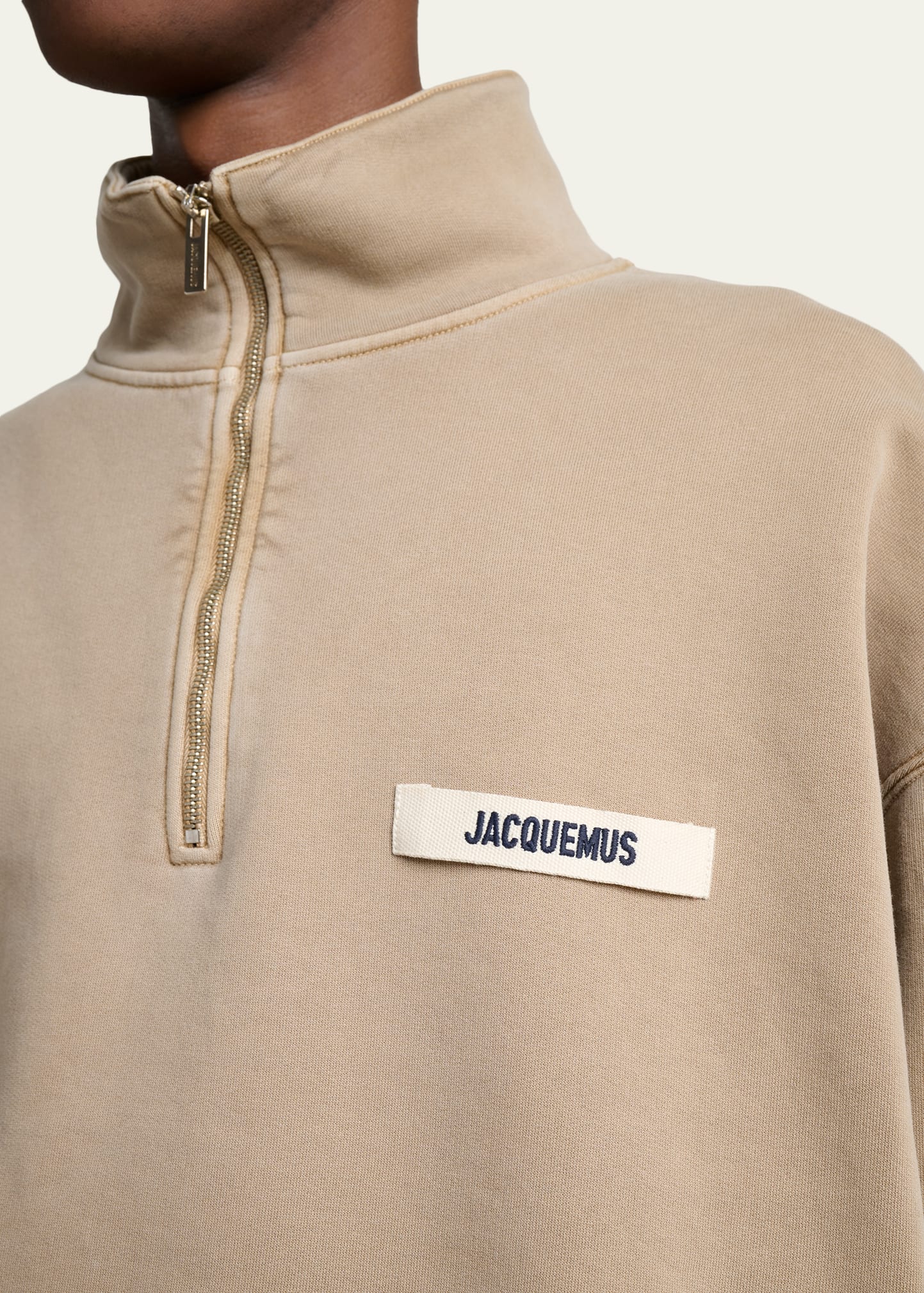 Jacquemus Men's Grosgrain Logo Cotton Quarter-Zip Sweatshirt