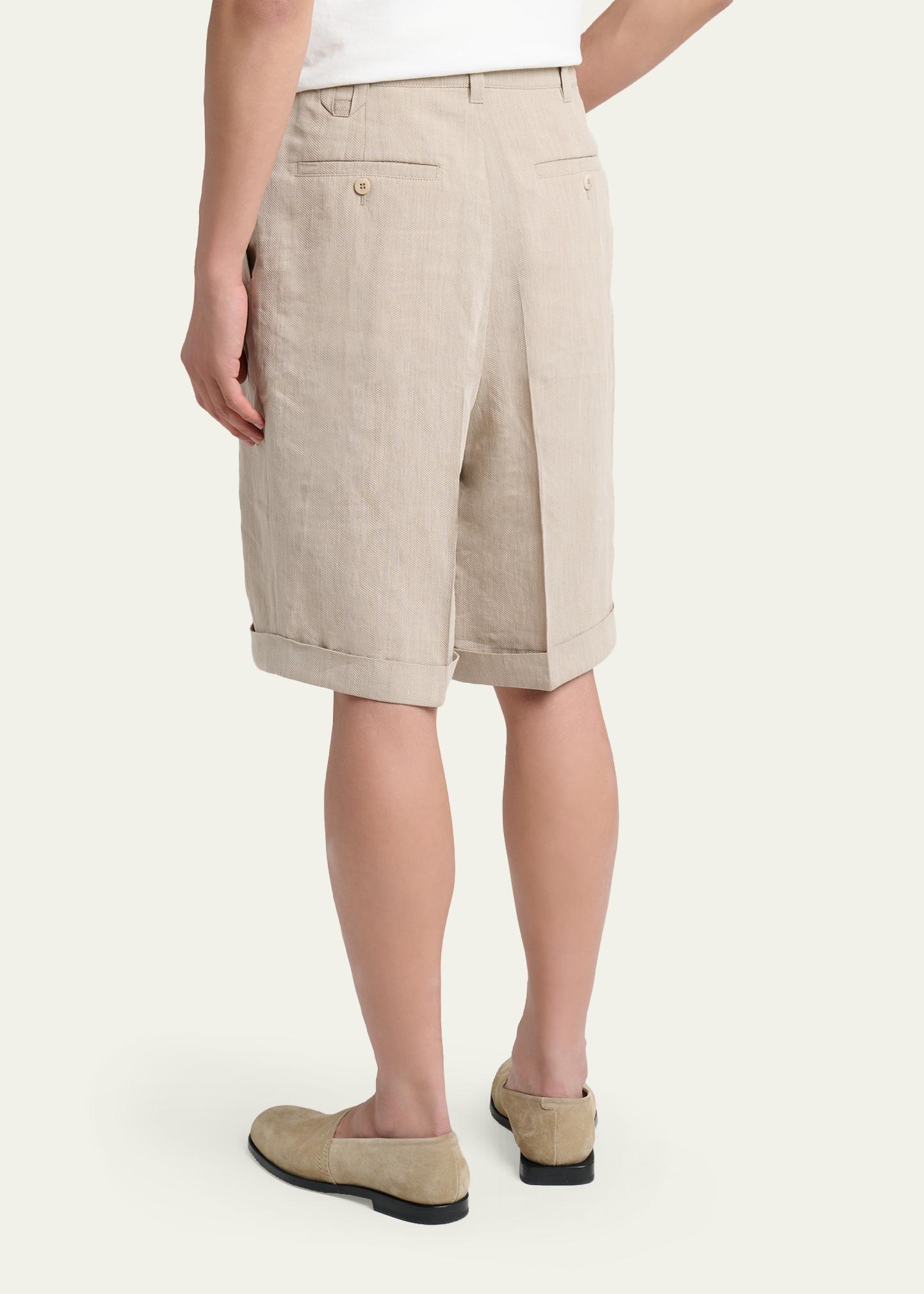 Jacquemus Men's Herringbone Linen-Blend Pleated Shorts - Bergdorf