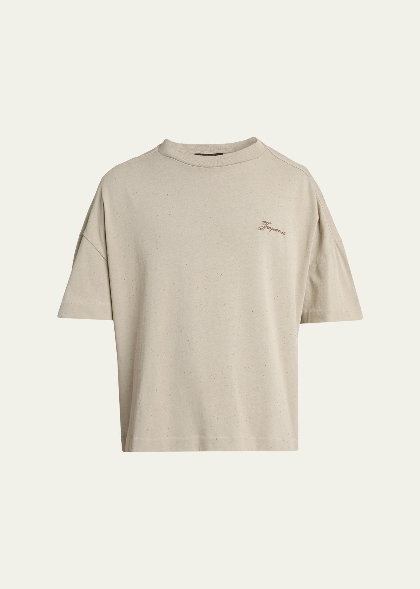 Jacquemus Men's Speckled Cotton-Blend Embroidered Logo T-Shirt