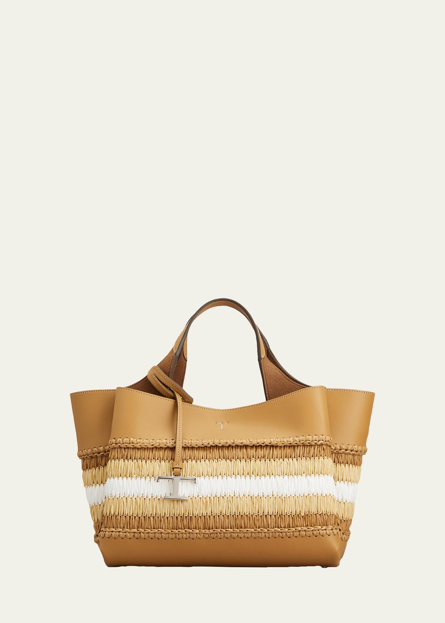 Tod's Mini Timeless T Raffia & Leather Tote Bag - Bergdorf Goodman