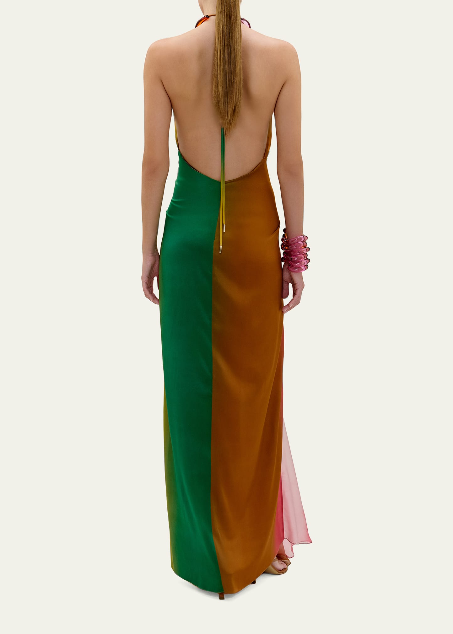 Silvia Tcherassi Dixon Twisted Satin Plunging Halter Maxi Dress