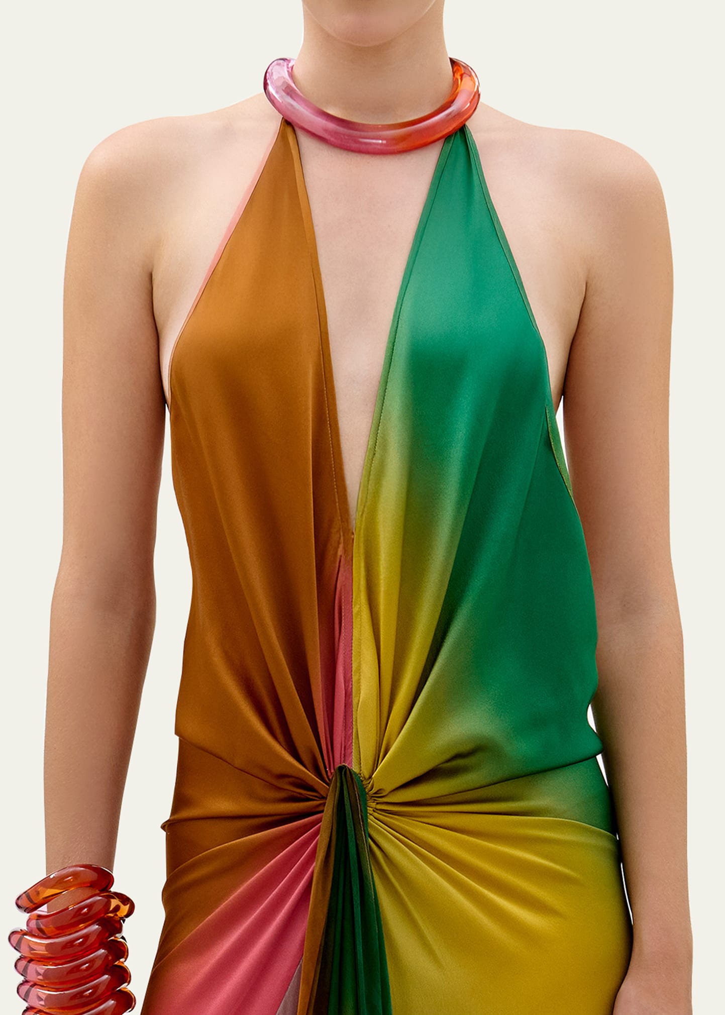 Silvia Tcherassi Dixon Twisted Satin Plunging Halter Maxi Dress