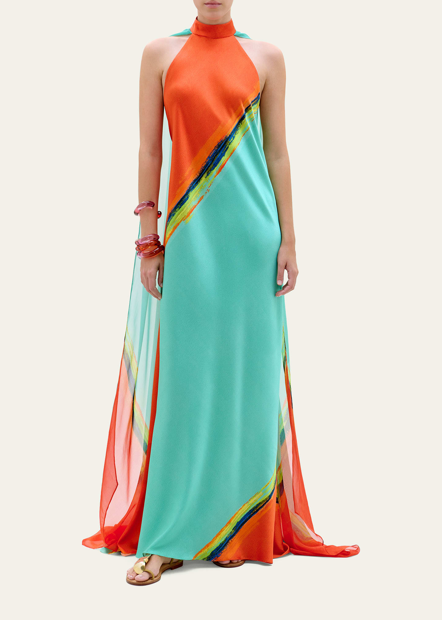Silvia Tcherassi Sabina Cape Halter Maxi Dress - Bergdorf Goodman