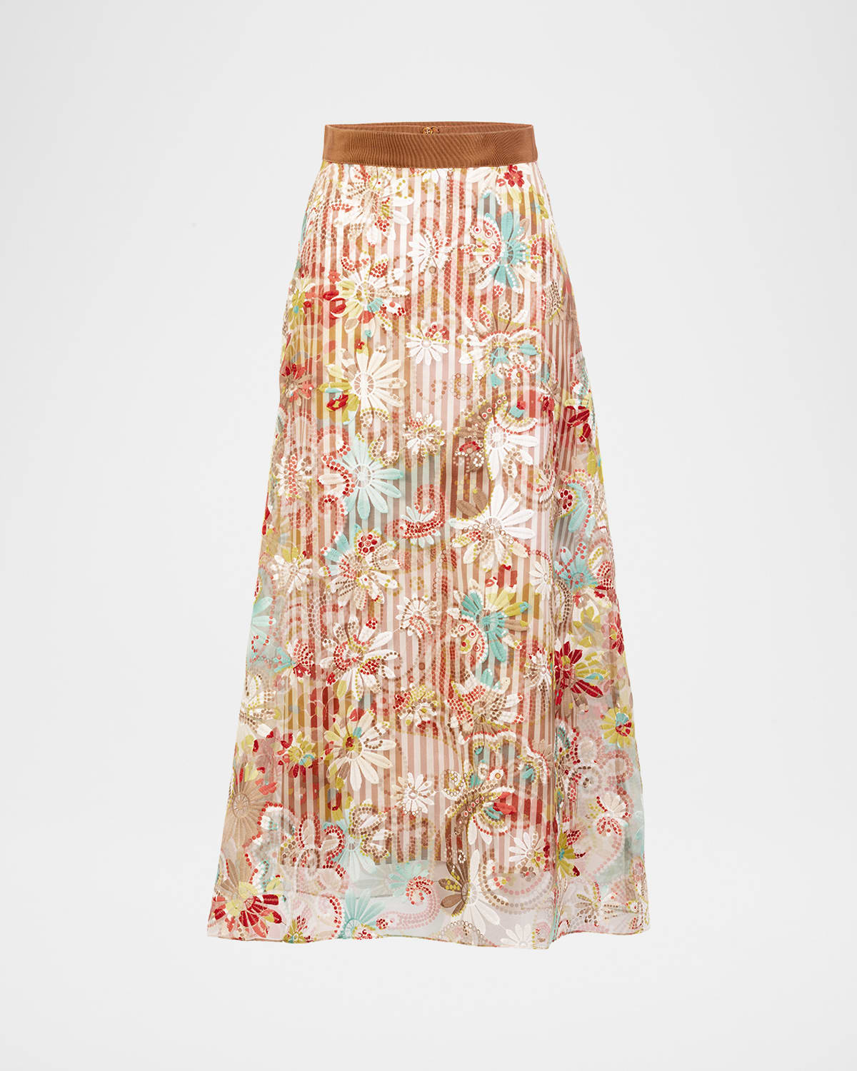 糸田シスカ Silvia Tcherassi Nelida Floral Embroidered Layered Stripe Midi