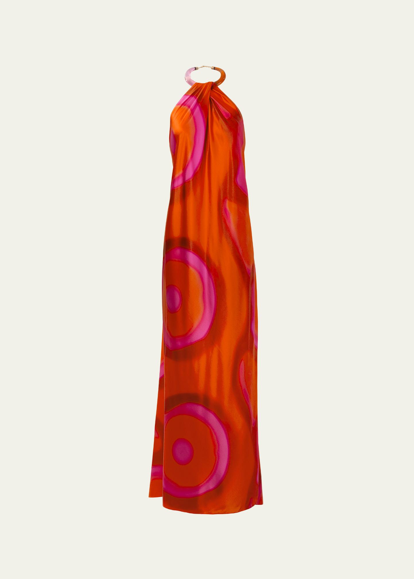 Jesse Abstract-Print Backless Halter Maxi Dress