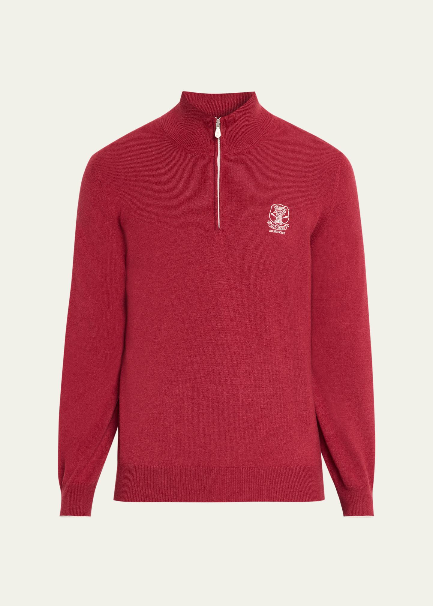 Brunello Cucinelli Men's Cashmere Logo Half-Zip Turtleneck Sweater