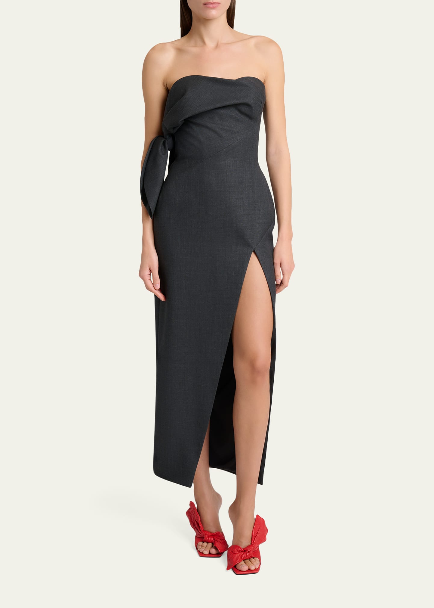 strapless midi dress with slit Windsor Ignite The Charm Strapless Slit Midi Dress