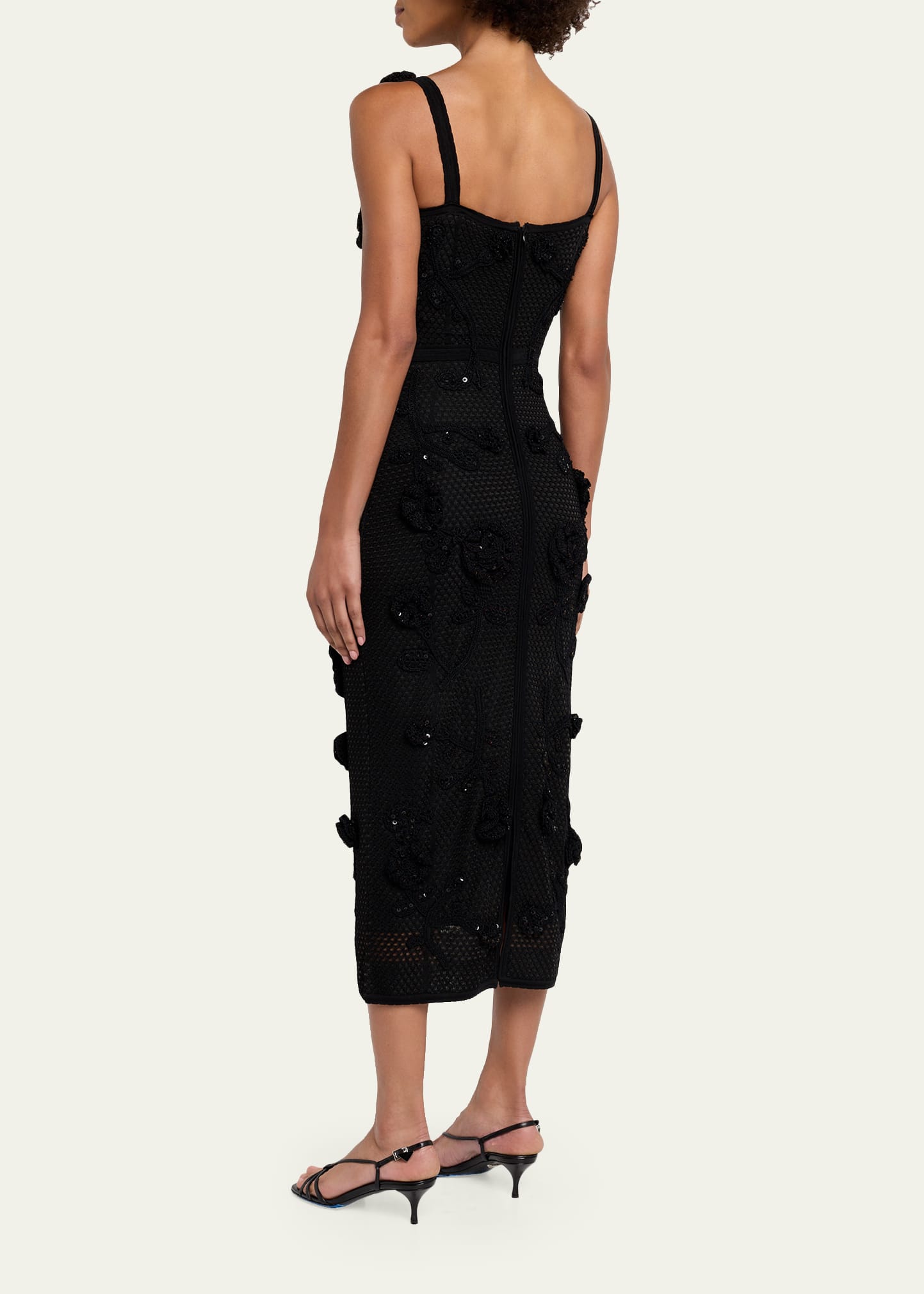 キャロリーナヘレラ ニットワンピース CAROLINA HERRERA 01 Carolina Herrera Sleeveless Floral Crochet Knit Midi Dress