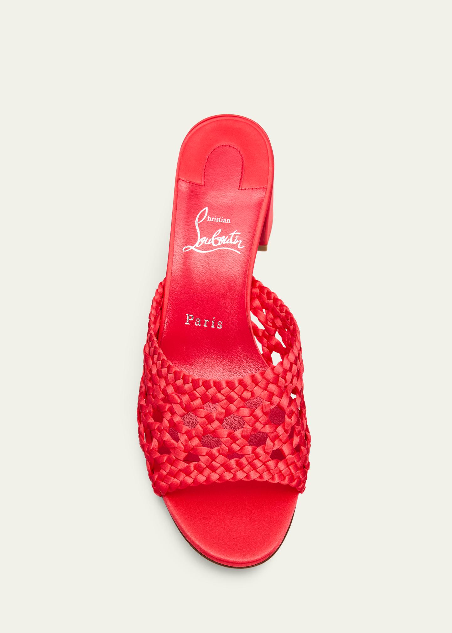 Christian Louboutin 85mm Jane Woven Silk Mule Sandals - Bergdorf