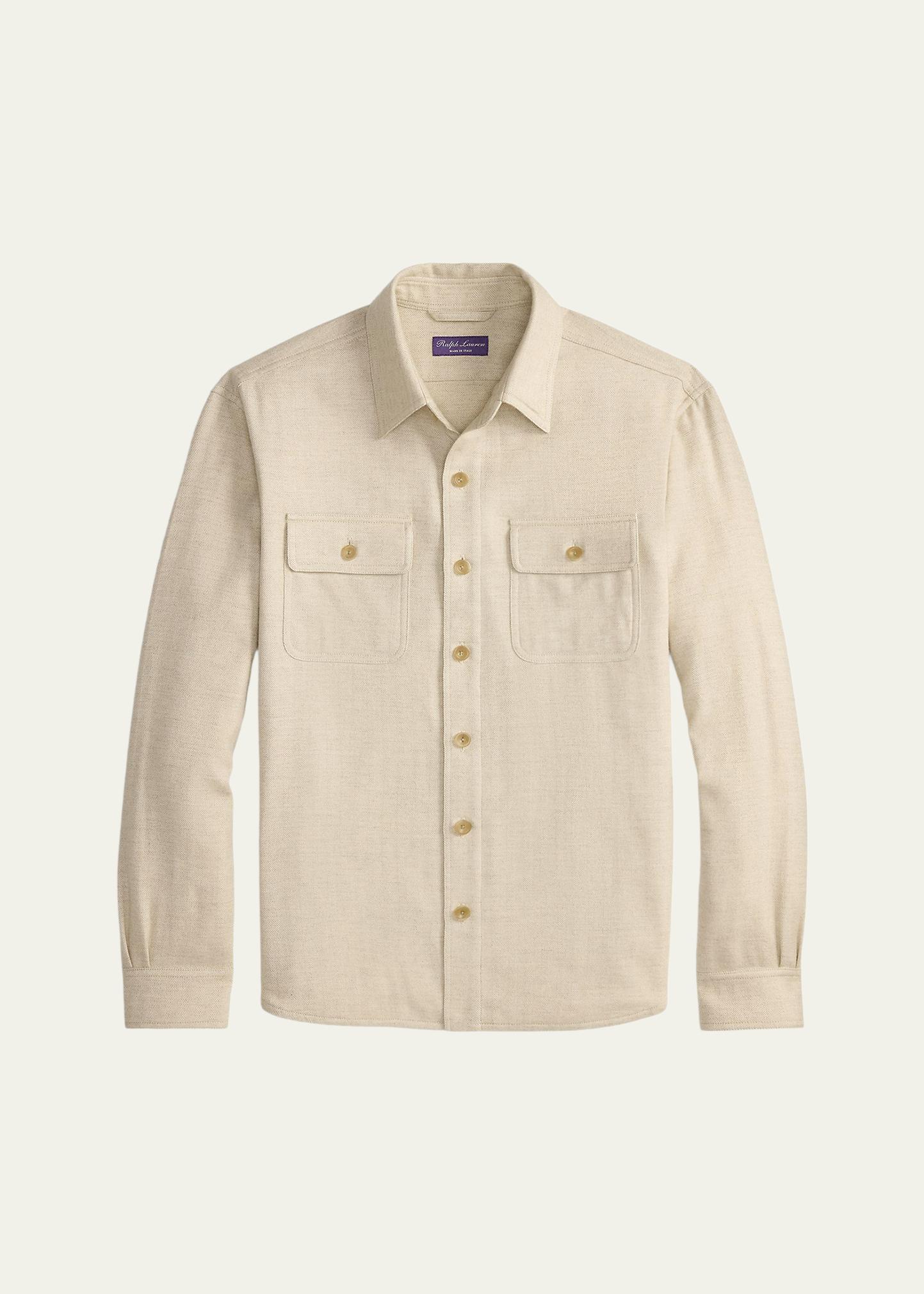Ralph Lauren Purple Label Men's Cashmere Chevron-Woven Overshirt