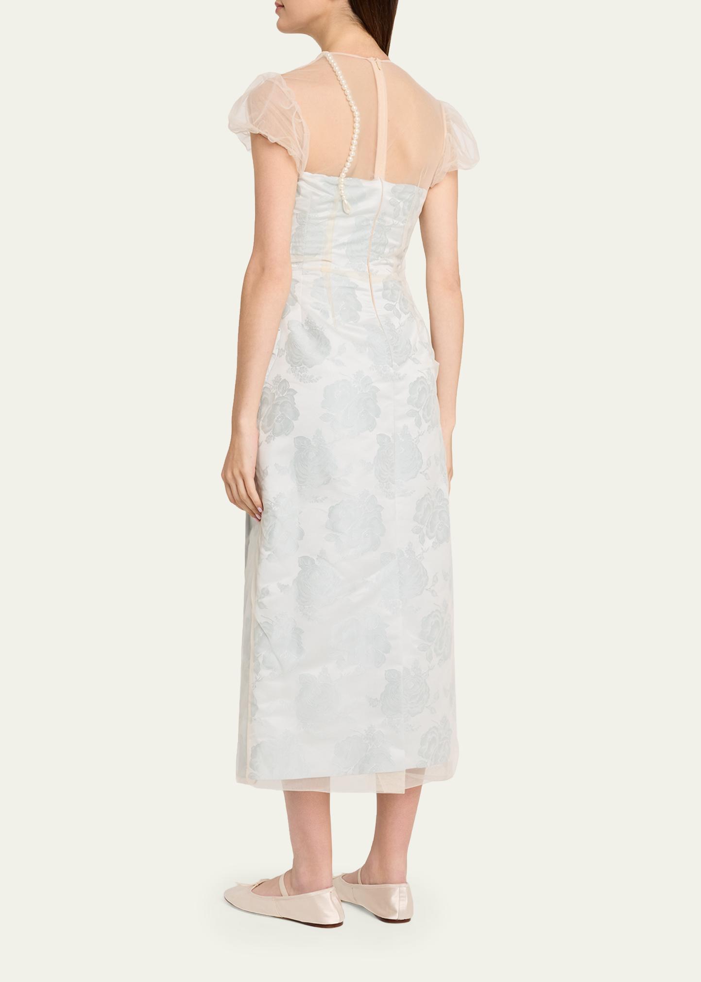 Simone Rocha Embellished Tulle Layered Floral-Jacquard Midi Dress