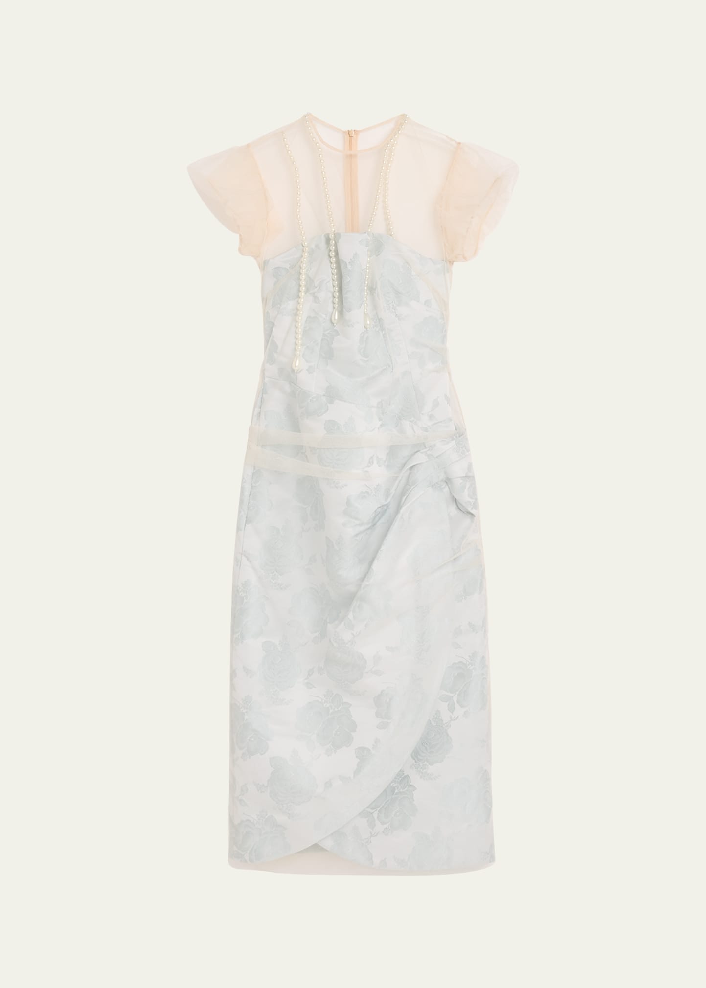 simone rocha sheer embellished midi dress Simone Rocha Embellished Mesh Midi Dress In Neutral - 50% Off