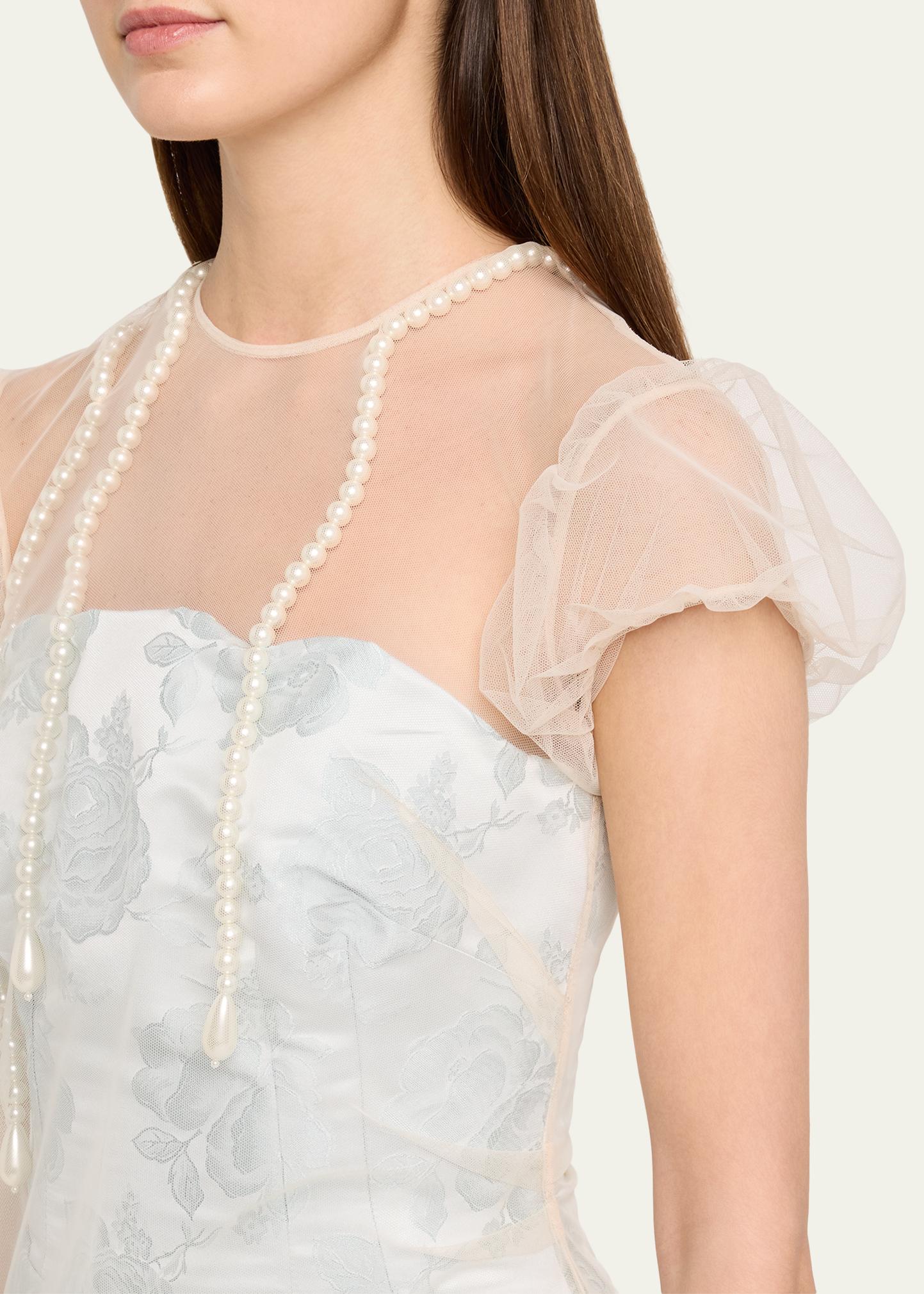 Simone Rocha Embellished Tulle Layered Floral-Jacquard Midi Dress