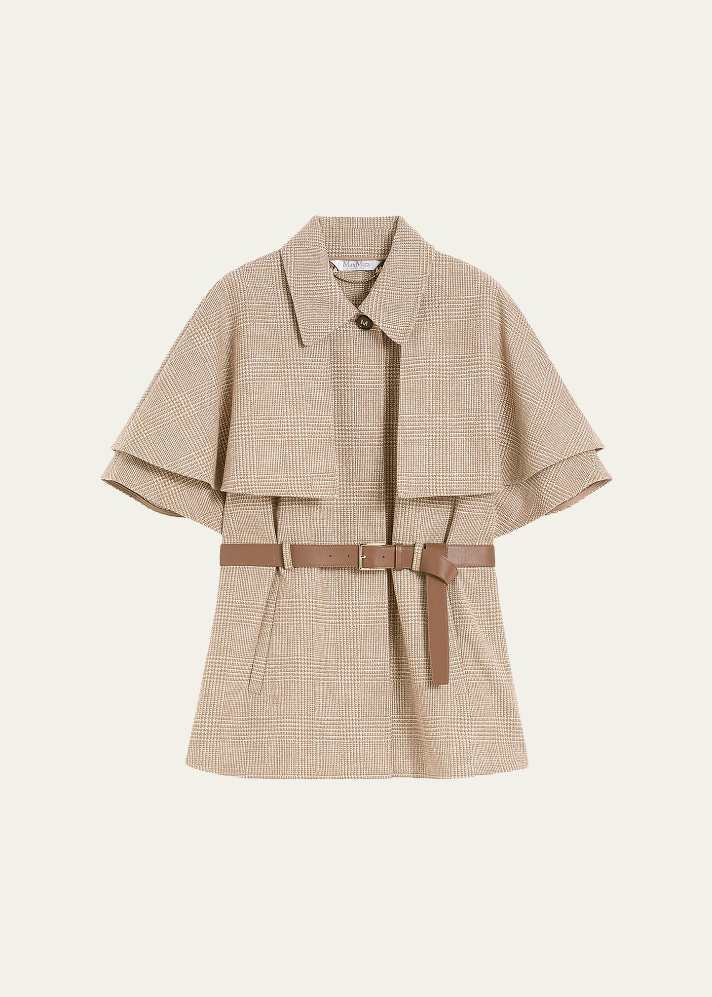 Max Mara Glen Plaid Cotton Cloak with Leather Belt - Bergdorf Goodman
