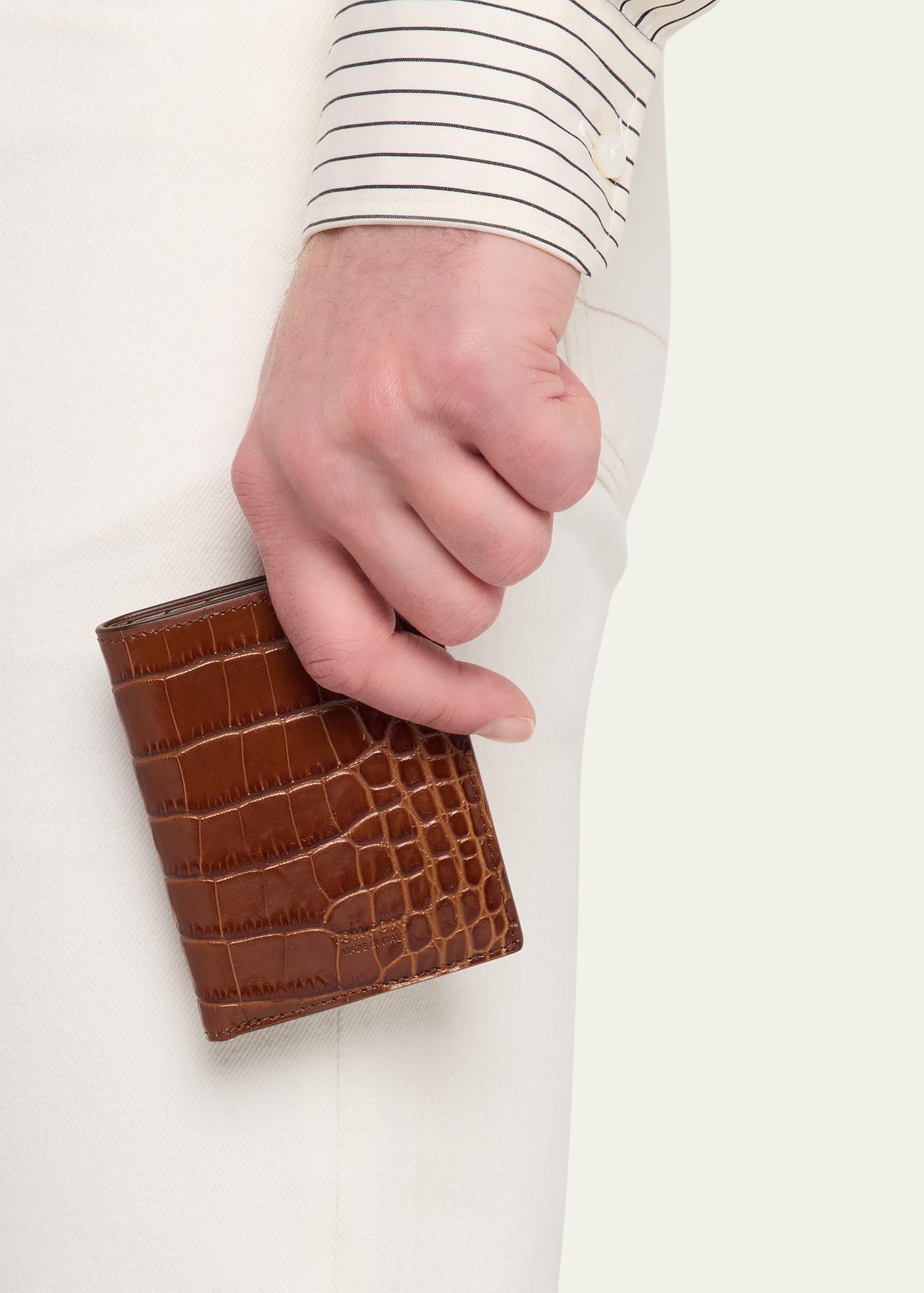 TOM FORD Men's Croc-Embossed Leather Folding Card Holder