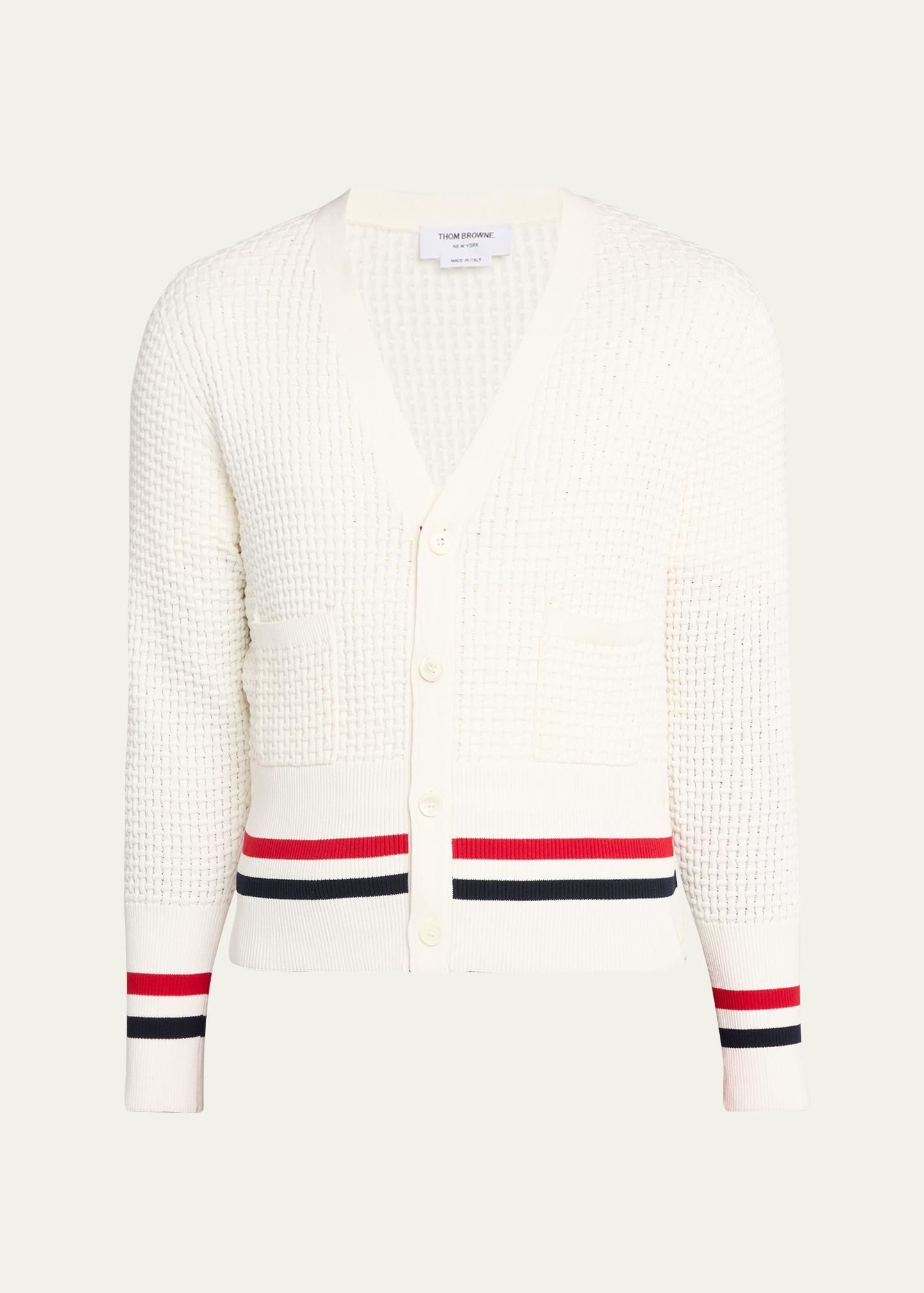 THOM BROWNE カーディガン ホワイト Thom Browne Men's Stitch Cotton RWB Half Cardigan - Bergdorf Goodman