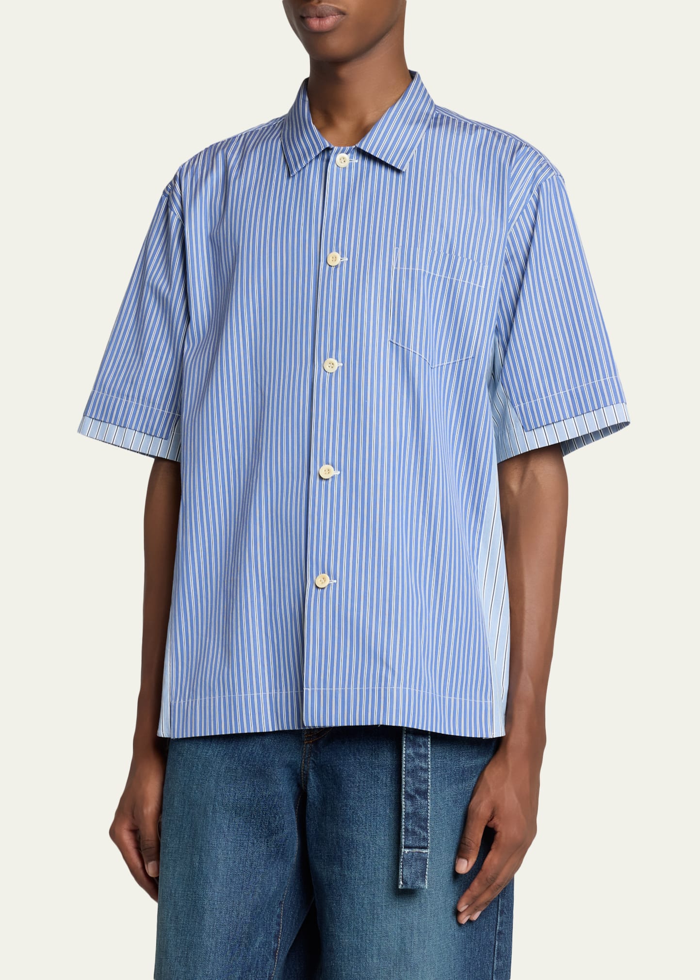 SACAI Men's Colorblock Striped Poplin Short-Sleeve Sport Shirt
