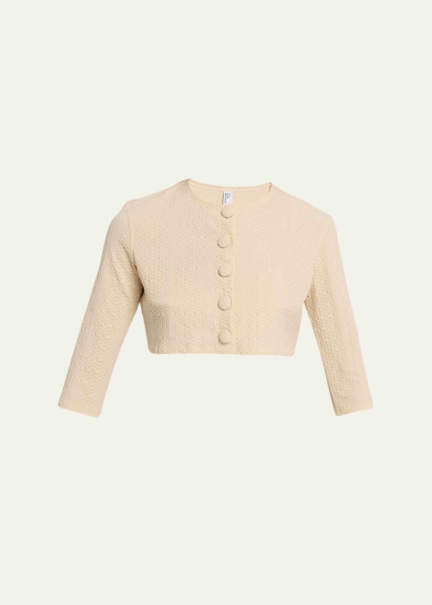 Lisa Marie Fernandez Seersucker Cropped Cardigan - Bergdorf Goodman