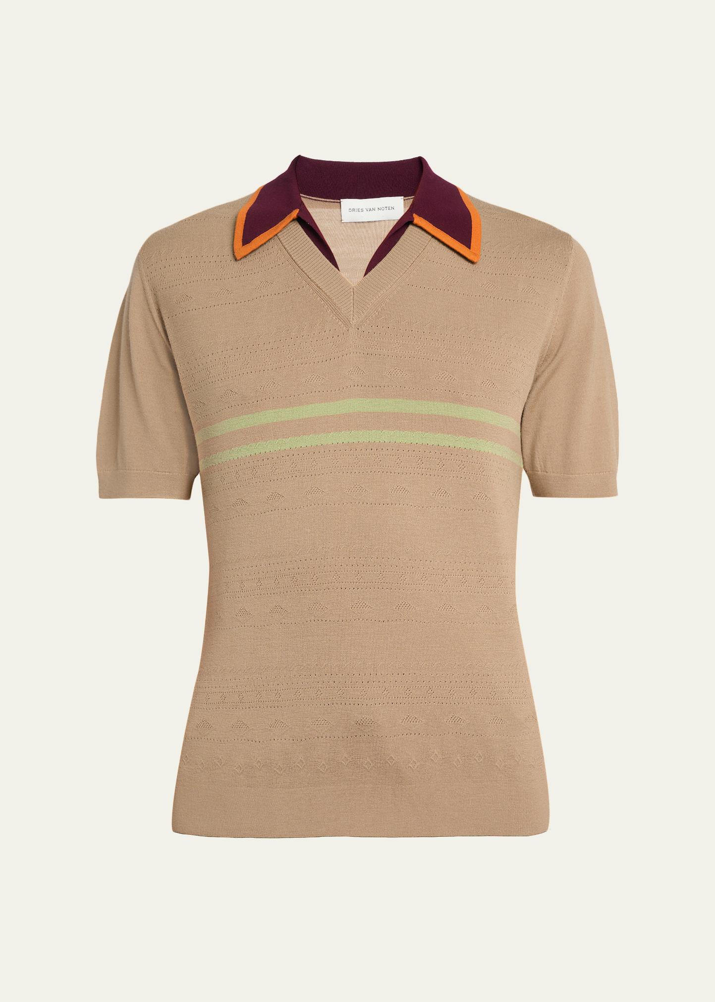 Dries Van Noten Men's Contrast-Trim Knit Polo Sweater - Bergdorf