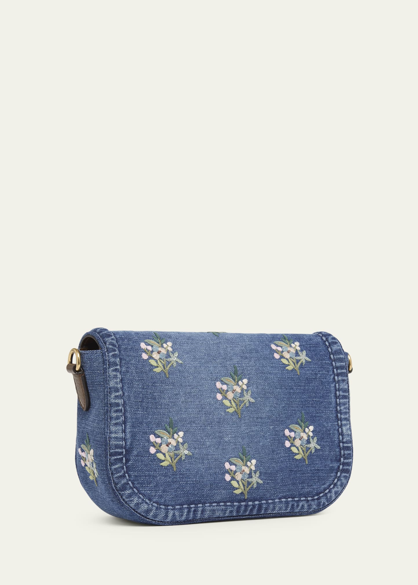 Valentino Garavani Alltime Floral-Embroidered Denim Shoulder Bag