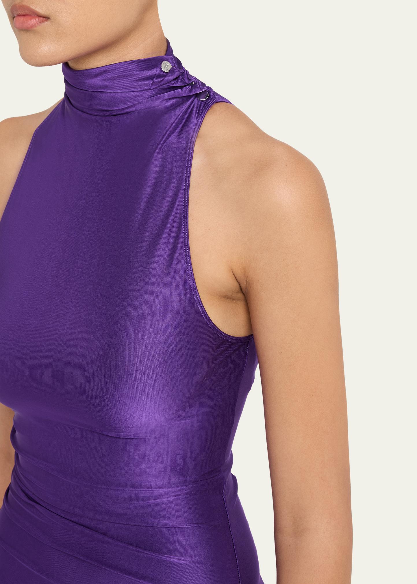 Rabanne Turtleneck Snap Draped Jersey Midi Dress - Bergdorf Goodman