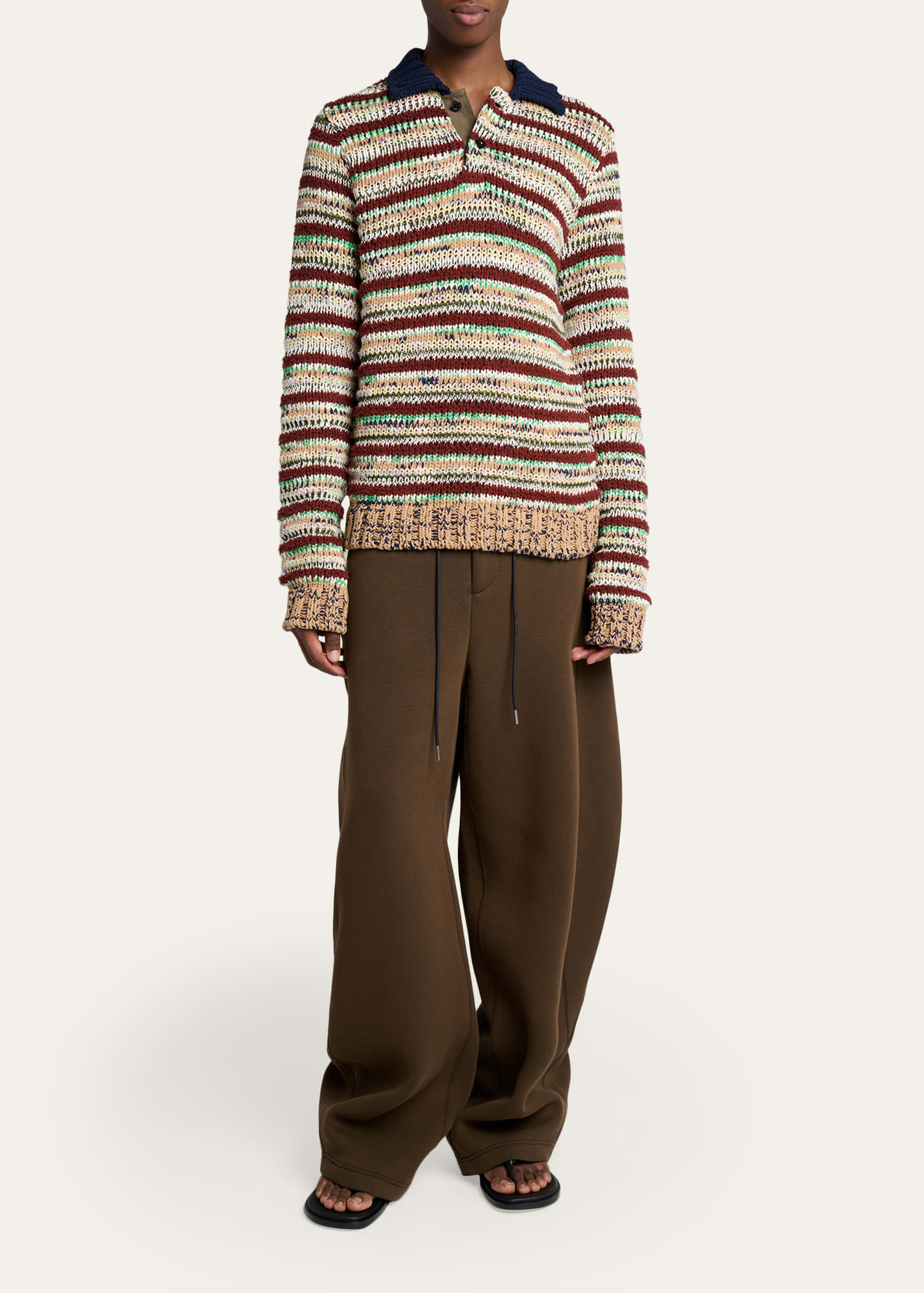 SACAI Men's Striped Knit Polo Sweater - Bergdorf Goodman