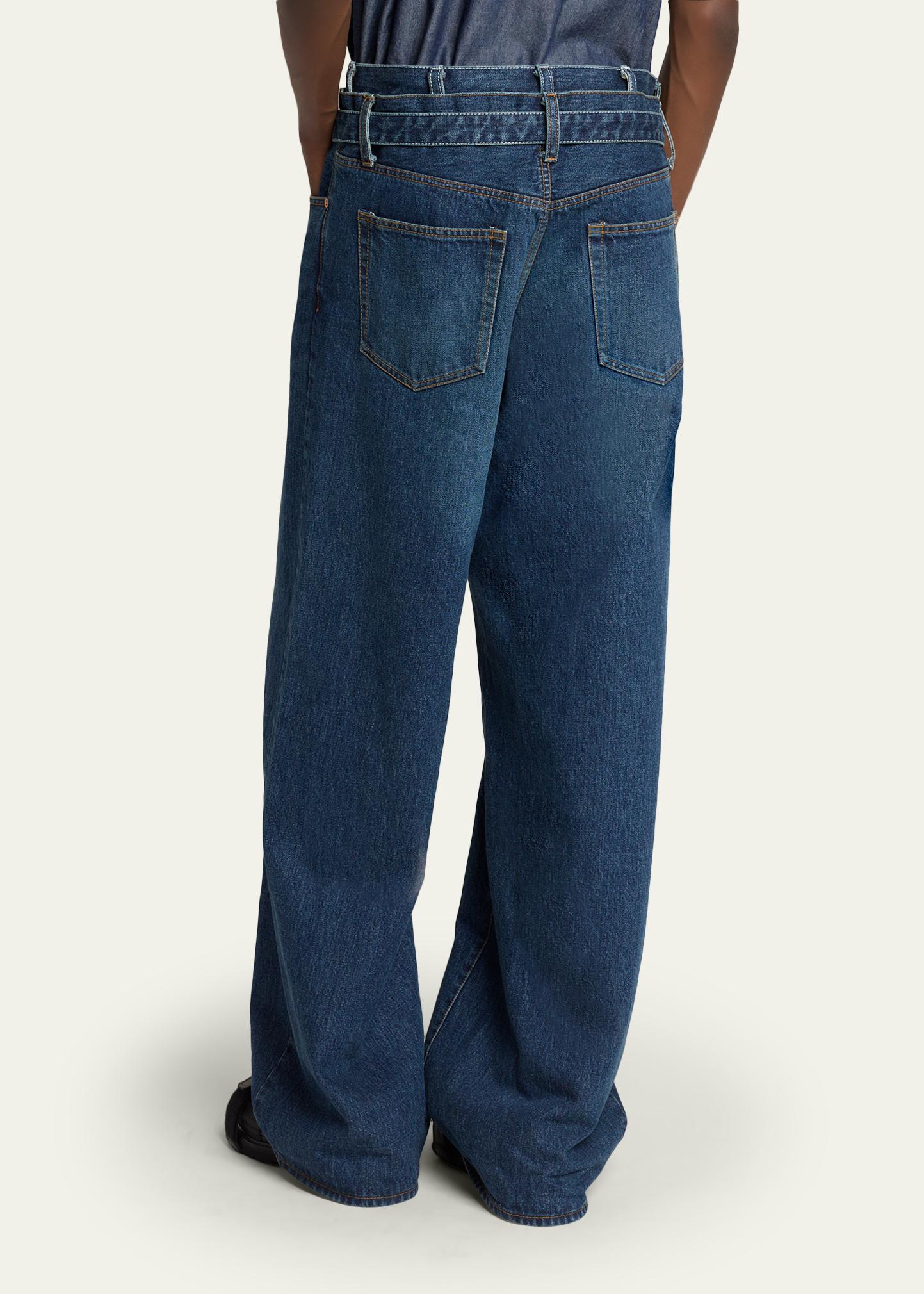 sacai Men's Belted Double Waistband Jeans - Bergdorf Goodman