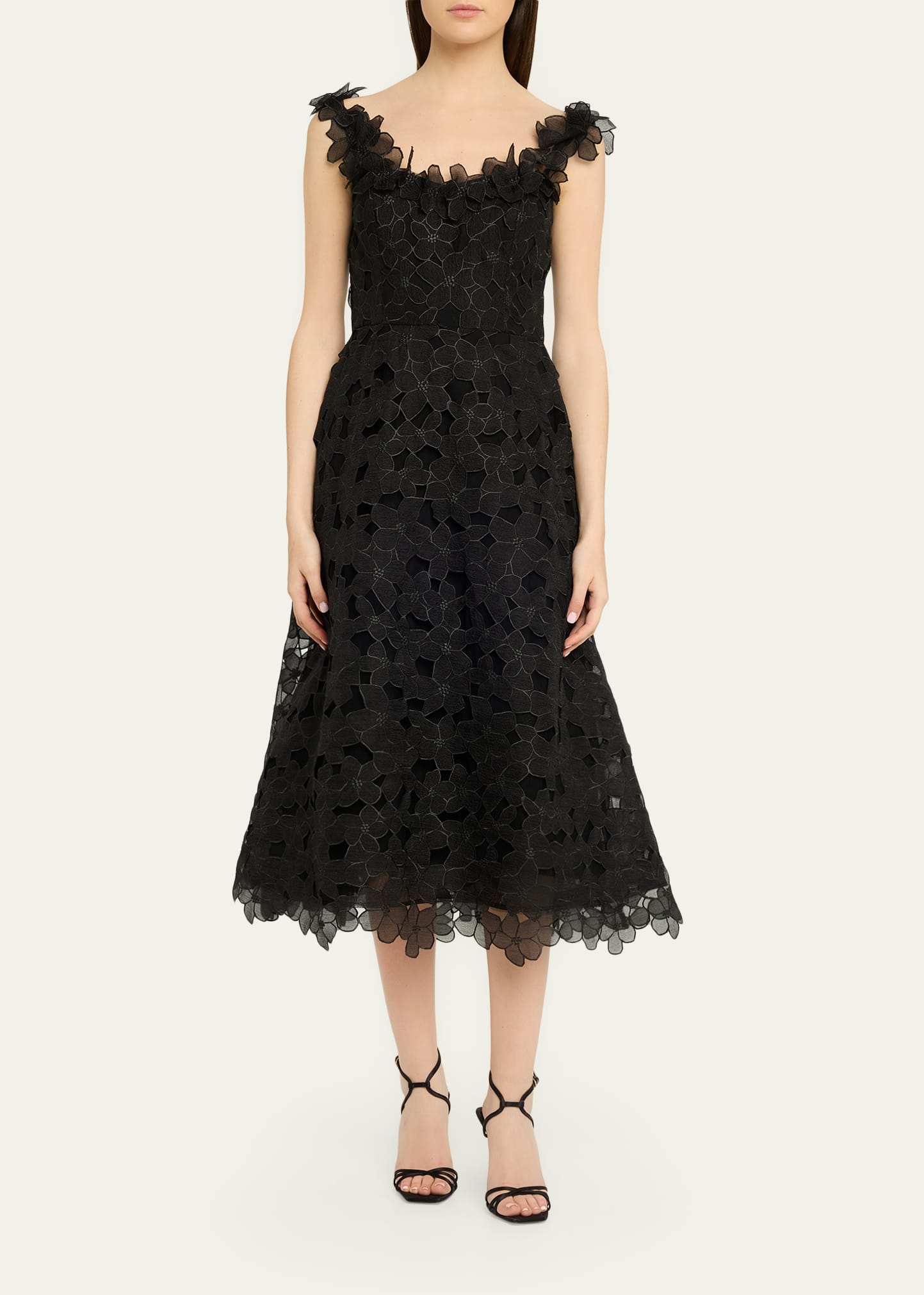 Rickie Freeman for Teri Jon Sleeveless Organza Lace Midi Dress