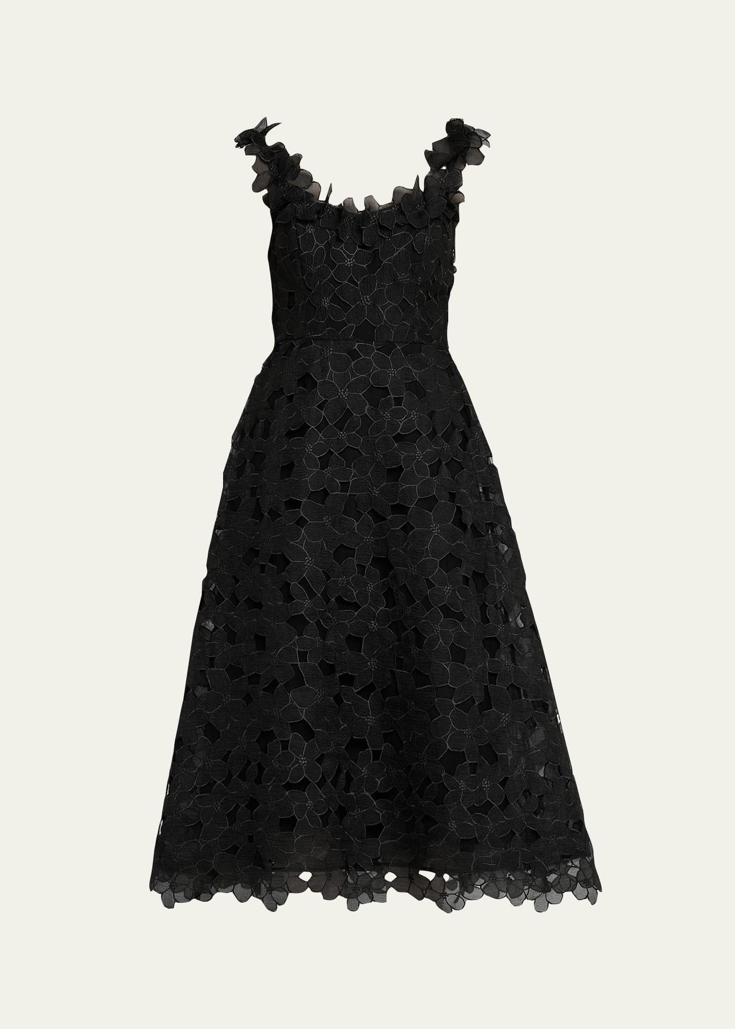 teri jon lace midi dress Teri Jon By Rickie Freeman Women's 3D Floral Organza Lace A-Line Midi-Dress - Black Multi