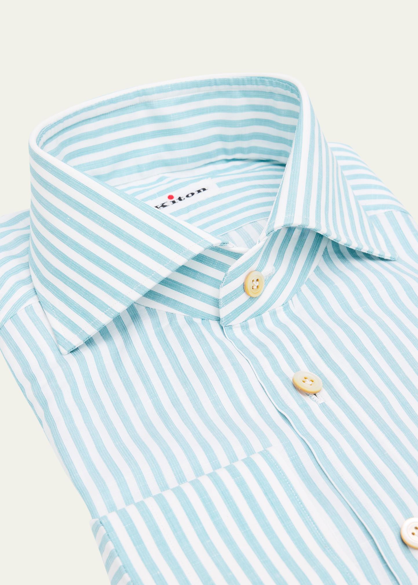Kiton Men's Candy Stripe Cotton and Linen Dress Shirt - Bergdorf