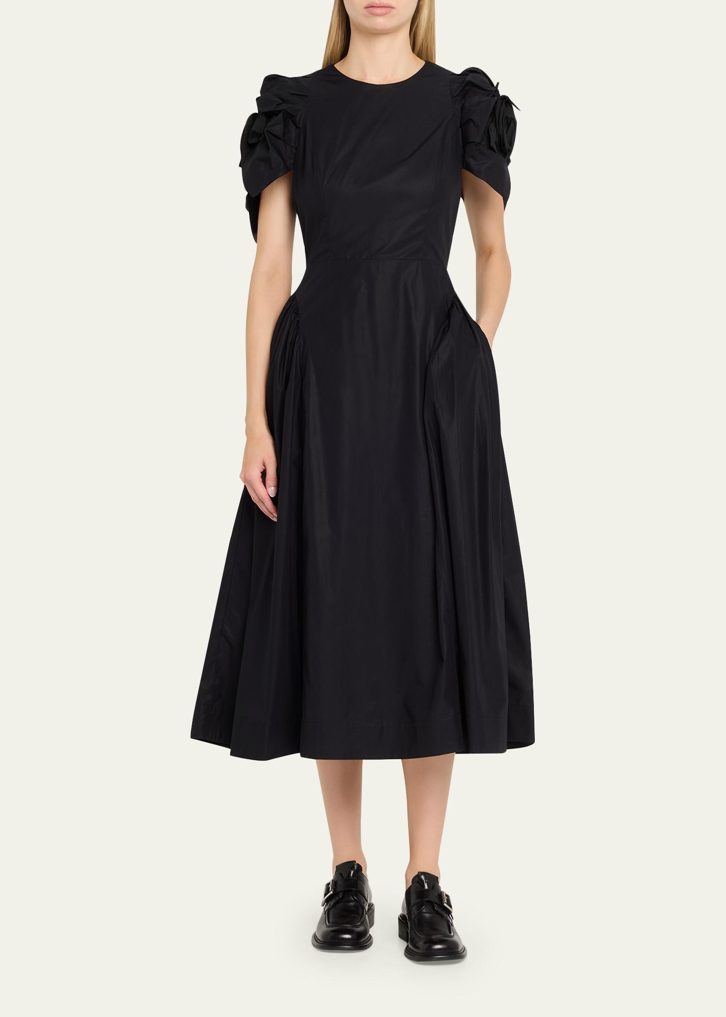 Simone Rocha Rose Puff-Sleeve Fit-And-Flare Midi Dress - Bergdorf
