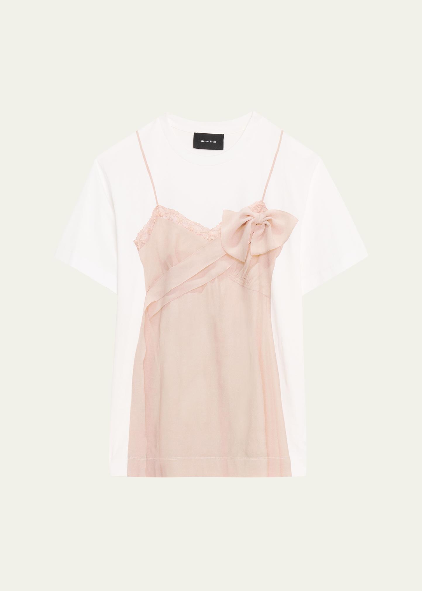 Simone Rocha Trompe L'oeil Bow Slip Dress Print T-Shirt - Bergdorf