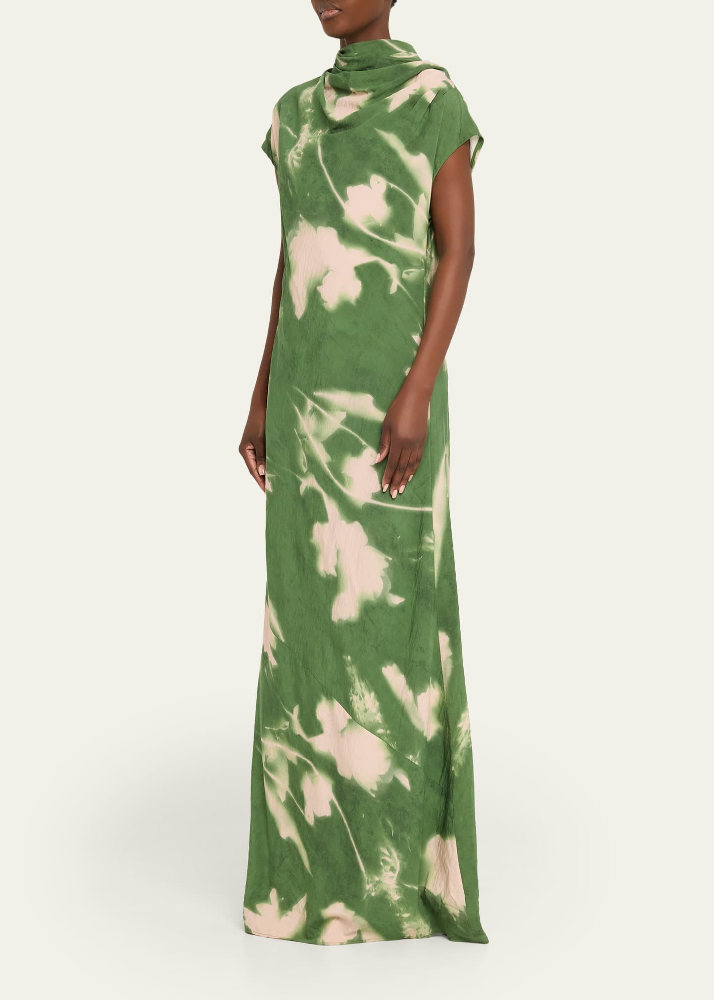 Lela Rose Abstract Floral Crepe A-Line Cap-Sleeve Gown - Bergdorf