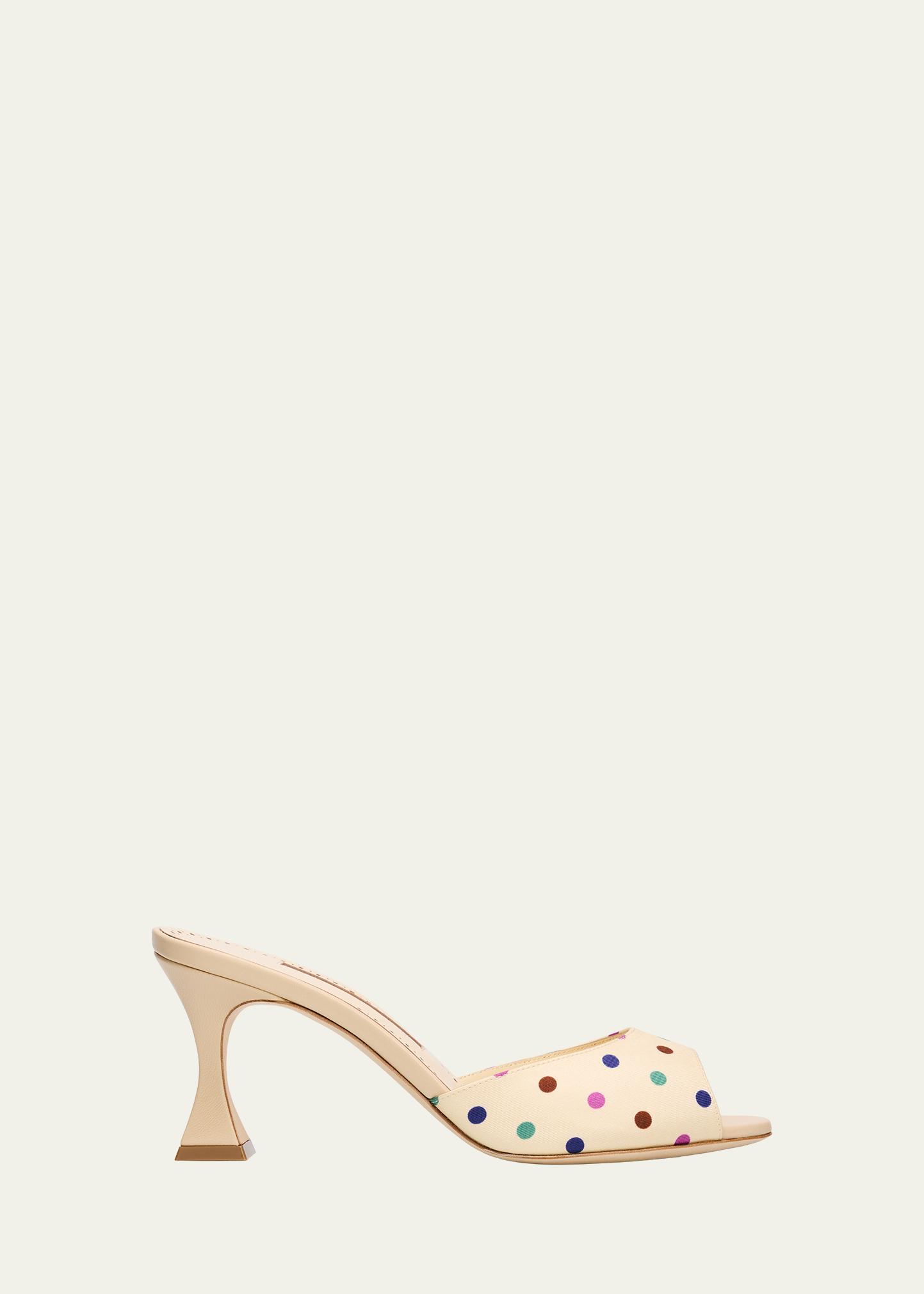 Manolo Blahnik 50mm Jadaron Polka-Dot Twill Mules - Bergdorf Goodman