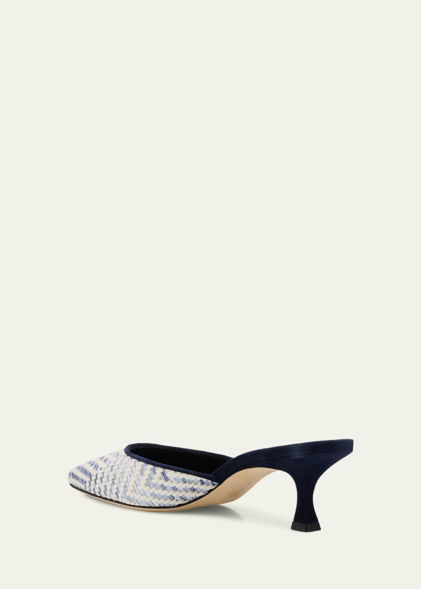 Manolo Blahnik Carolyne Metallic Woven Kitten-Heel Mules