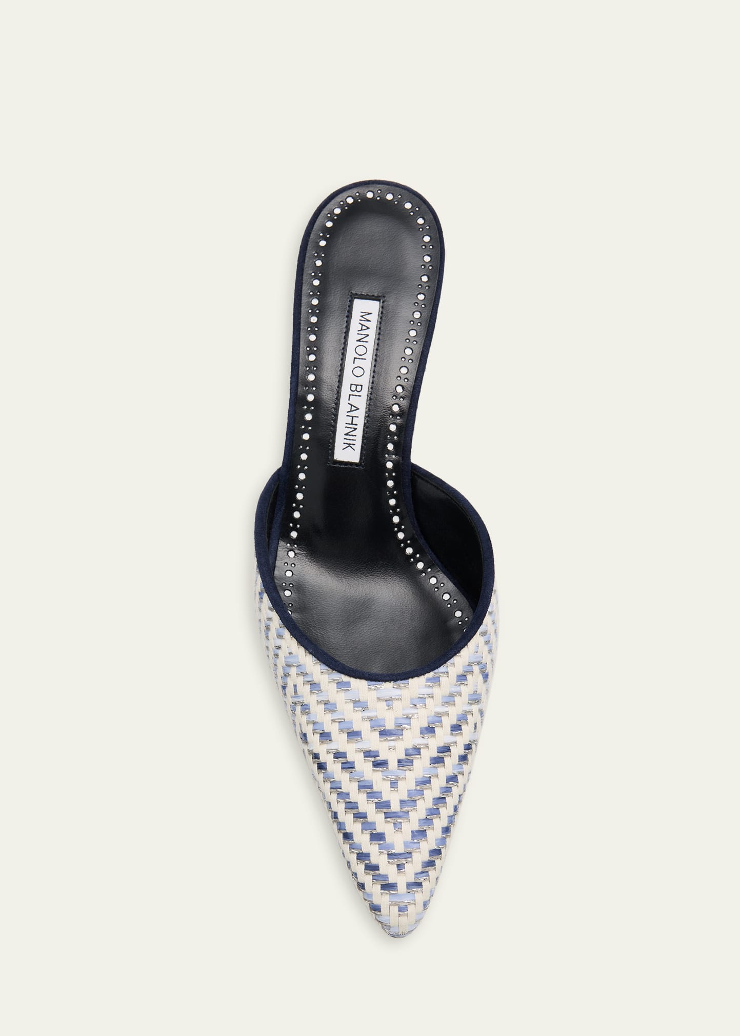 Manolo Blahnik Carolyne Metallic Woven Kitten-Heel Mules