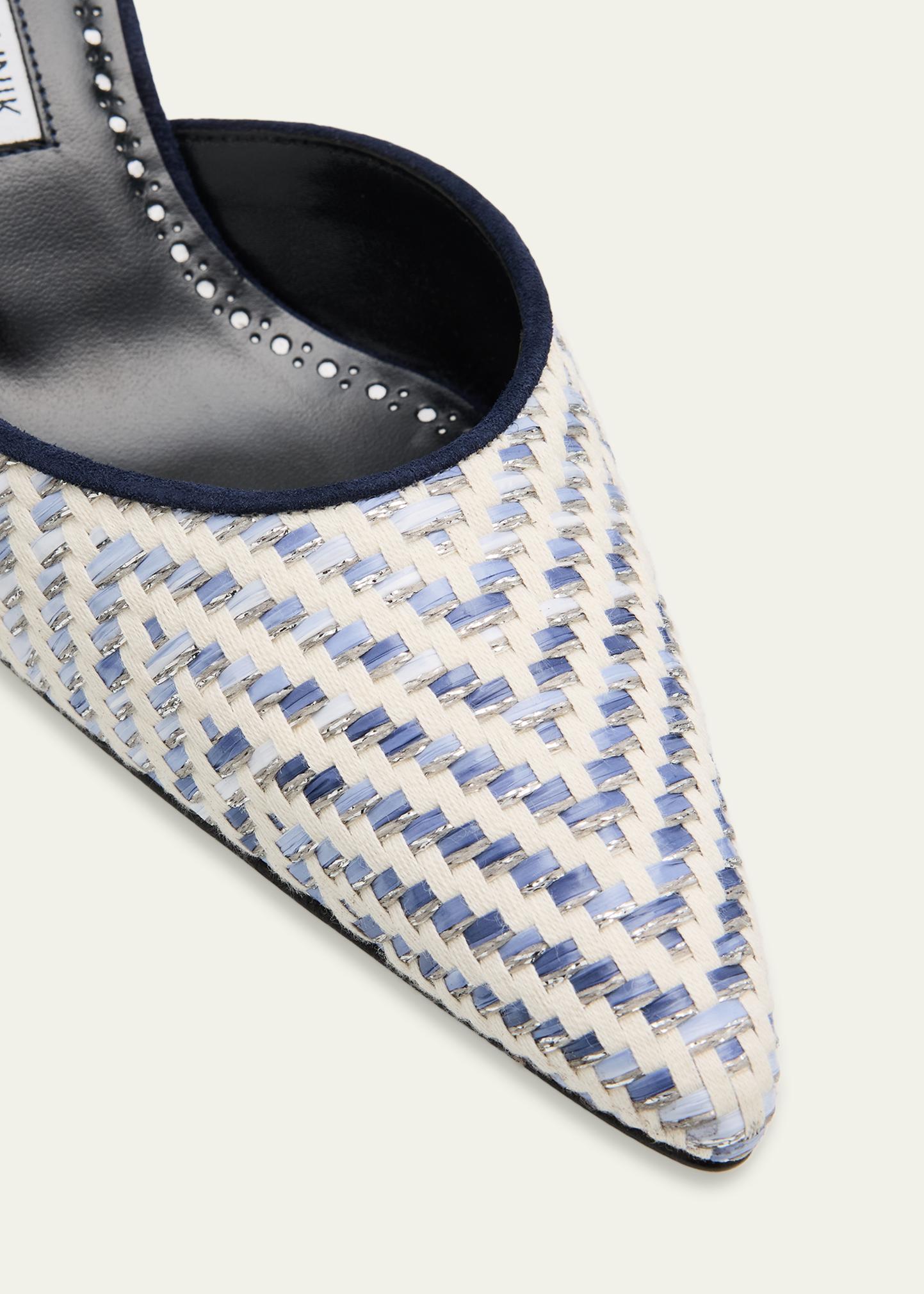 Manolo Blahnik Carolyne Metallic Woven Kitten-Heel Mules