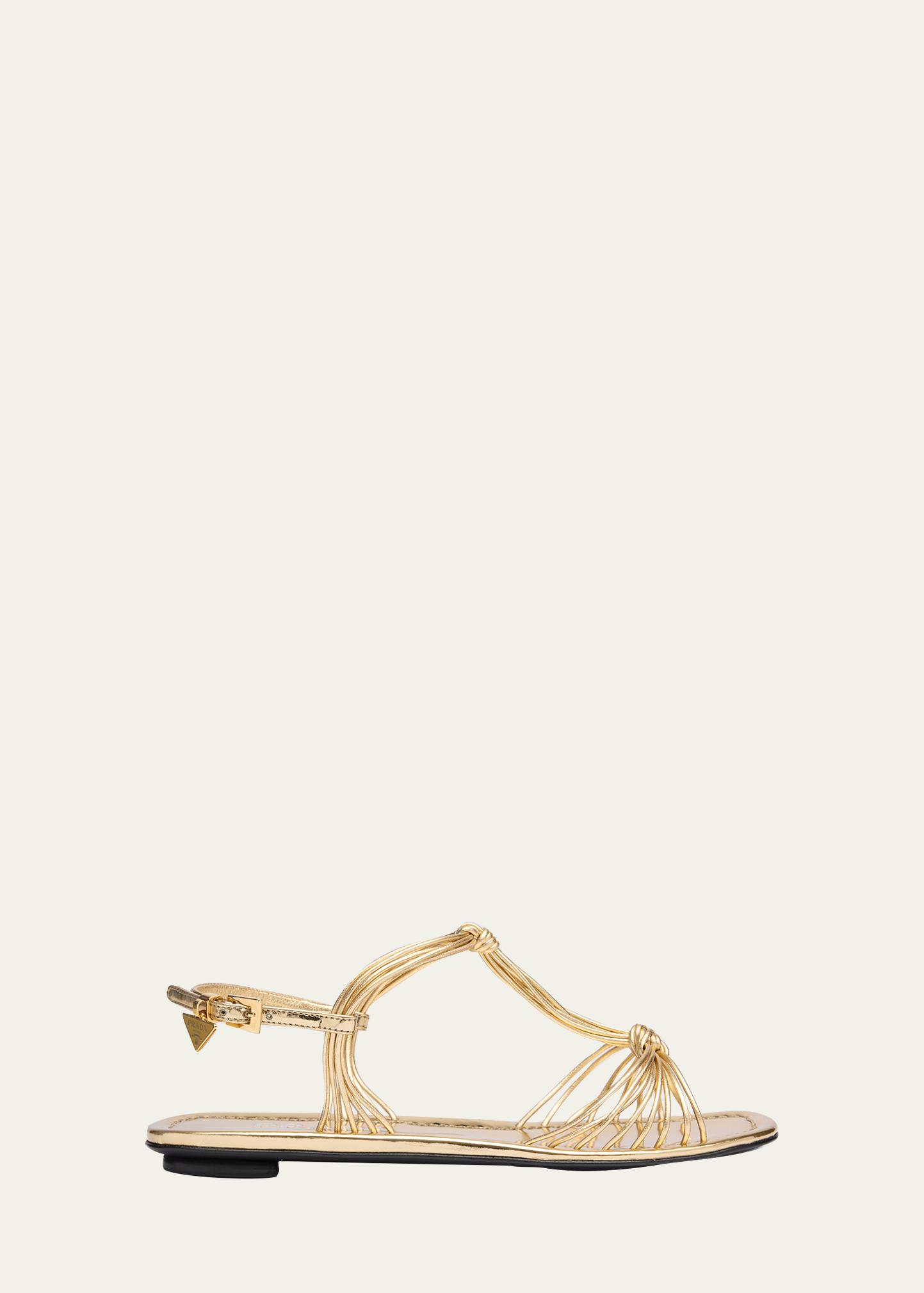 Prada Knotted Metallic Leather Flat Sandals - Bergdorf Goodman