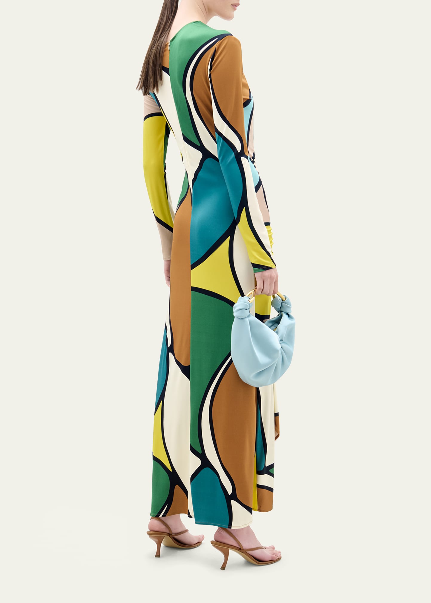 Silvia Tcherassi Ilania Abstract-Print Ruched Long-Sleeve Maxi